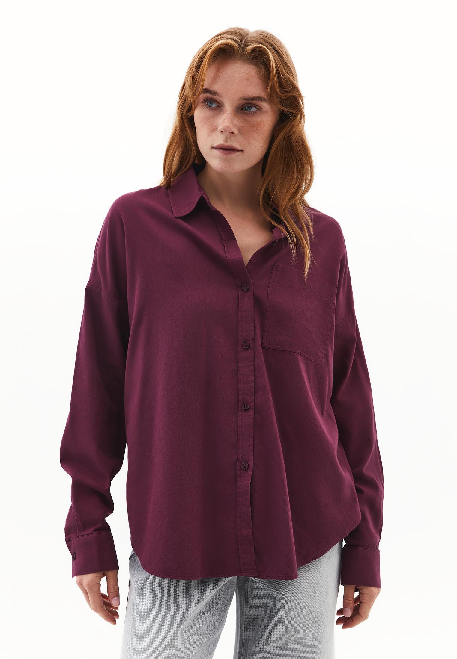Buttoned Shirt Collar Oversize Shirt - CRUSHED VIOLETS