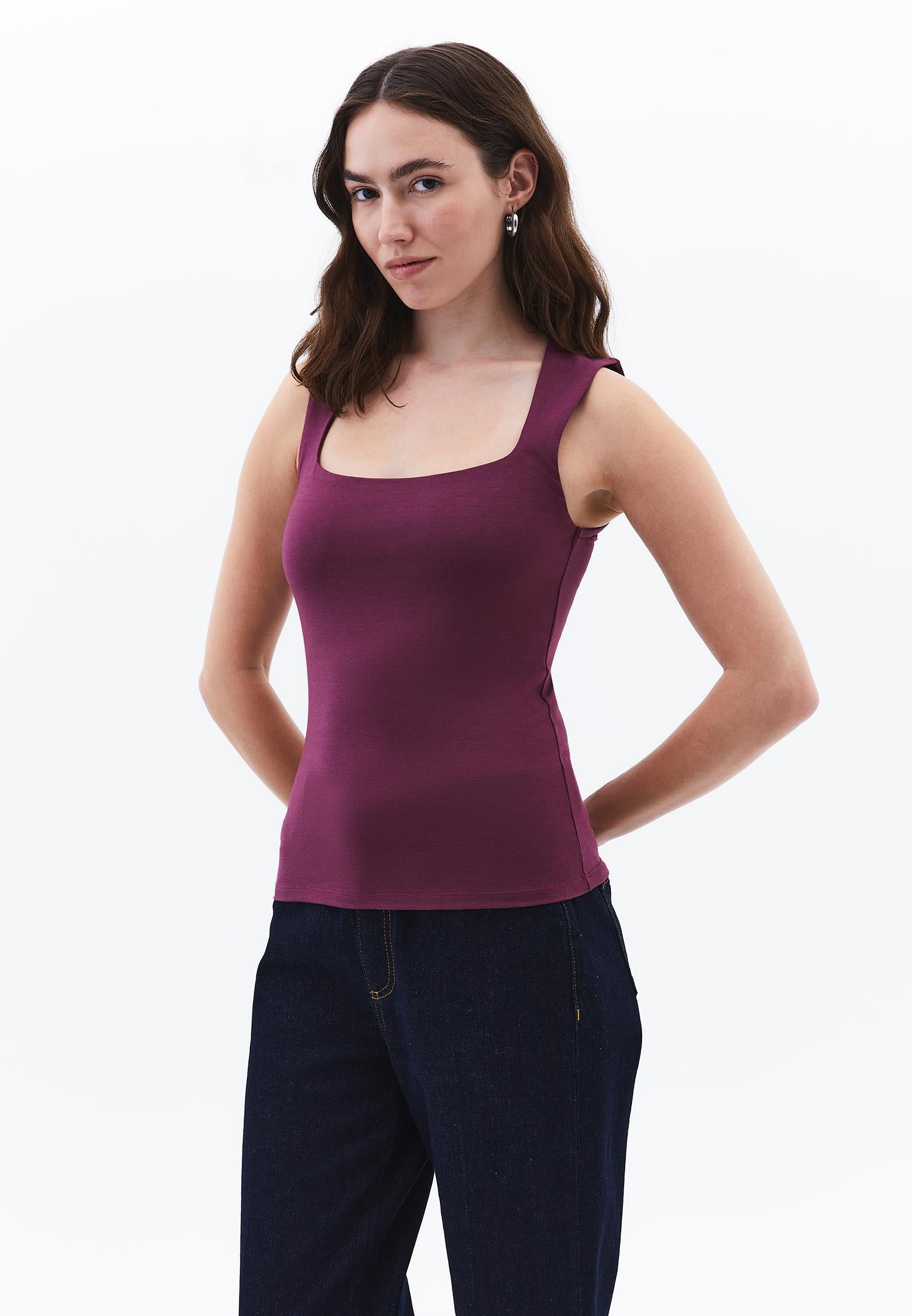 Square Neck Modal Tank Top - CRUSHED VIOLETS