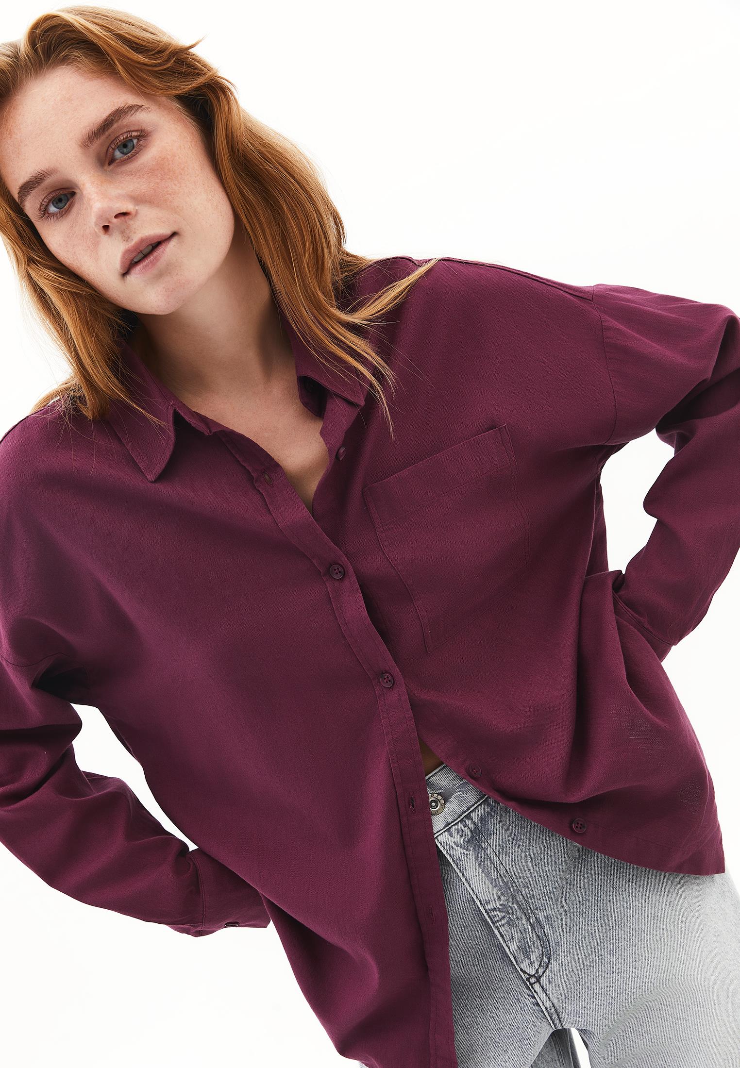 Buttoned Shirt Collar Oversize Shirt - CRUSHED VIOLETS