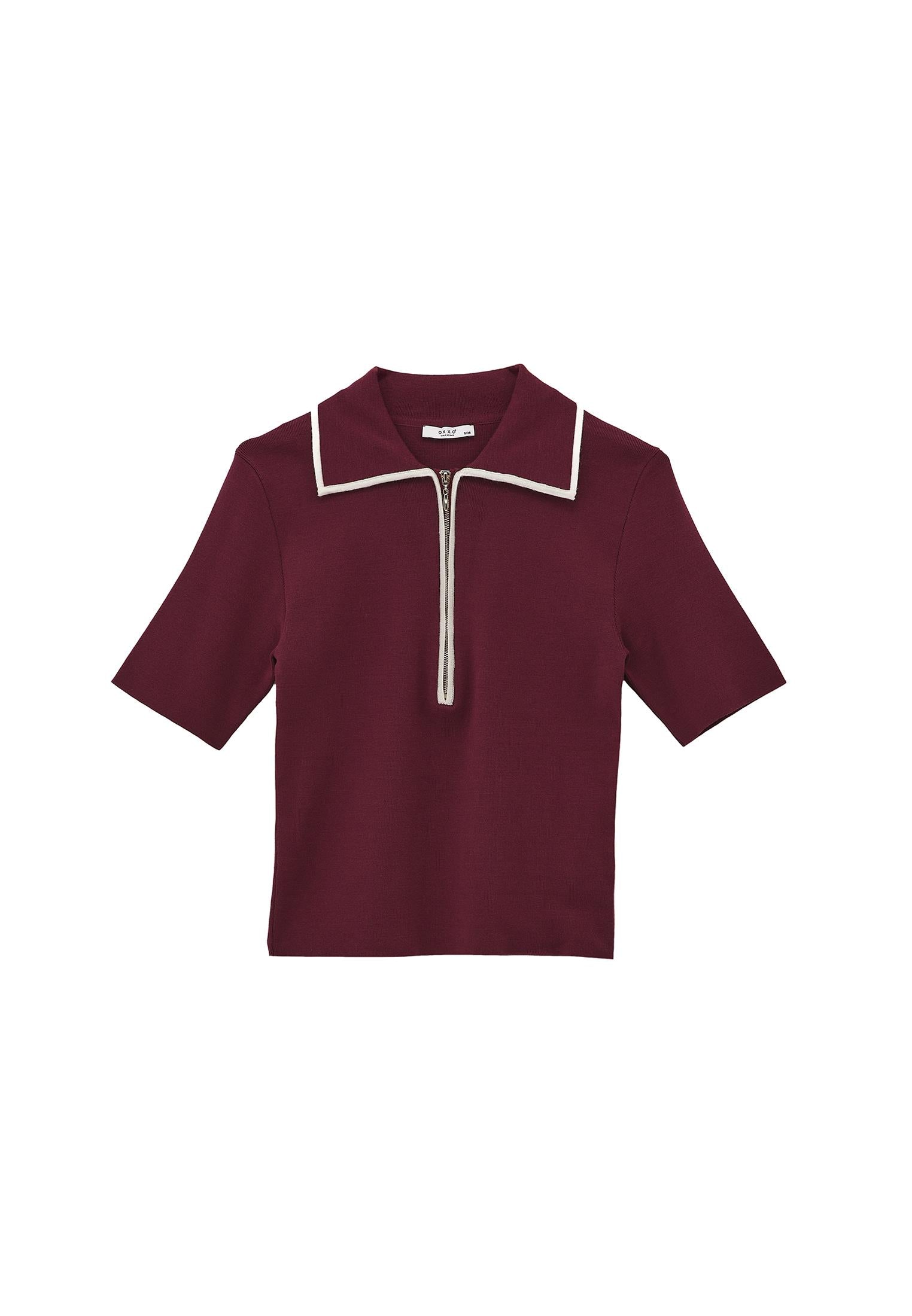 Polo Collar Zipper Detailed Standard T-Shirt - CRUSHED VIOLETS