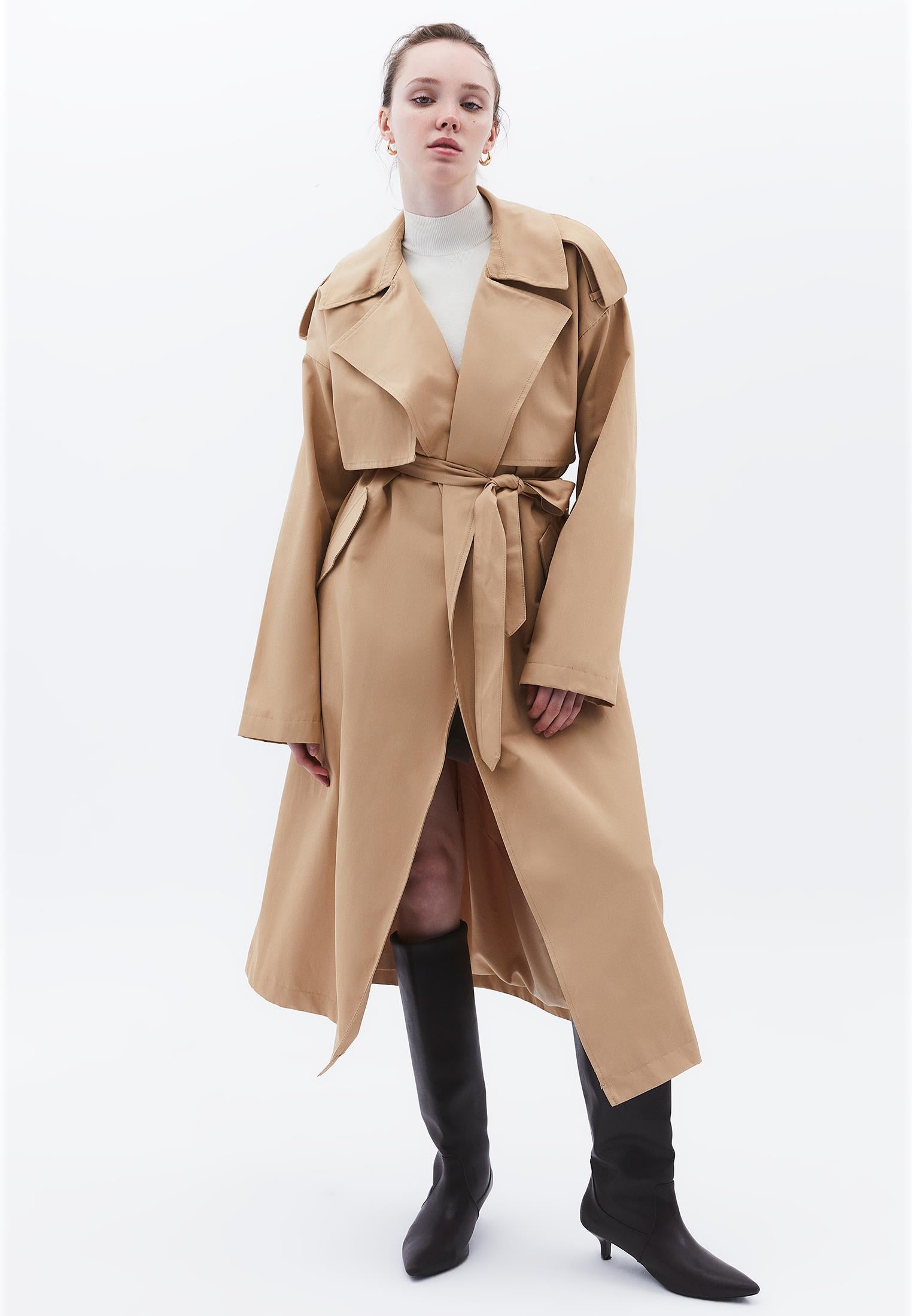 Long Trench Coat With Pockets - CURDS WHEY