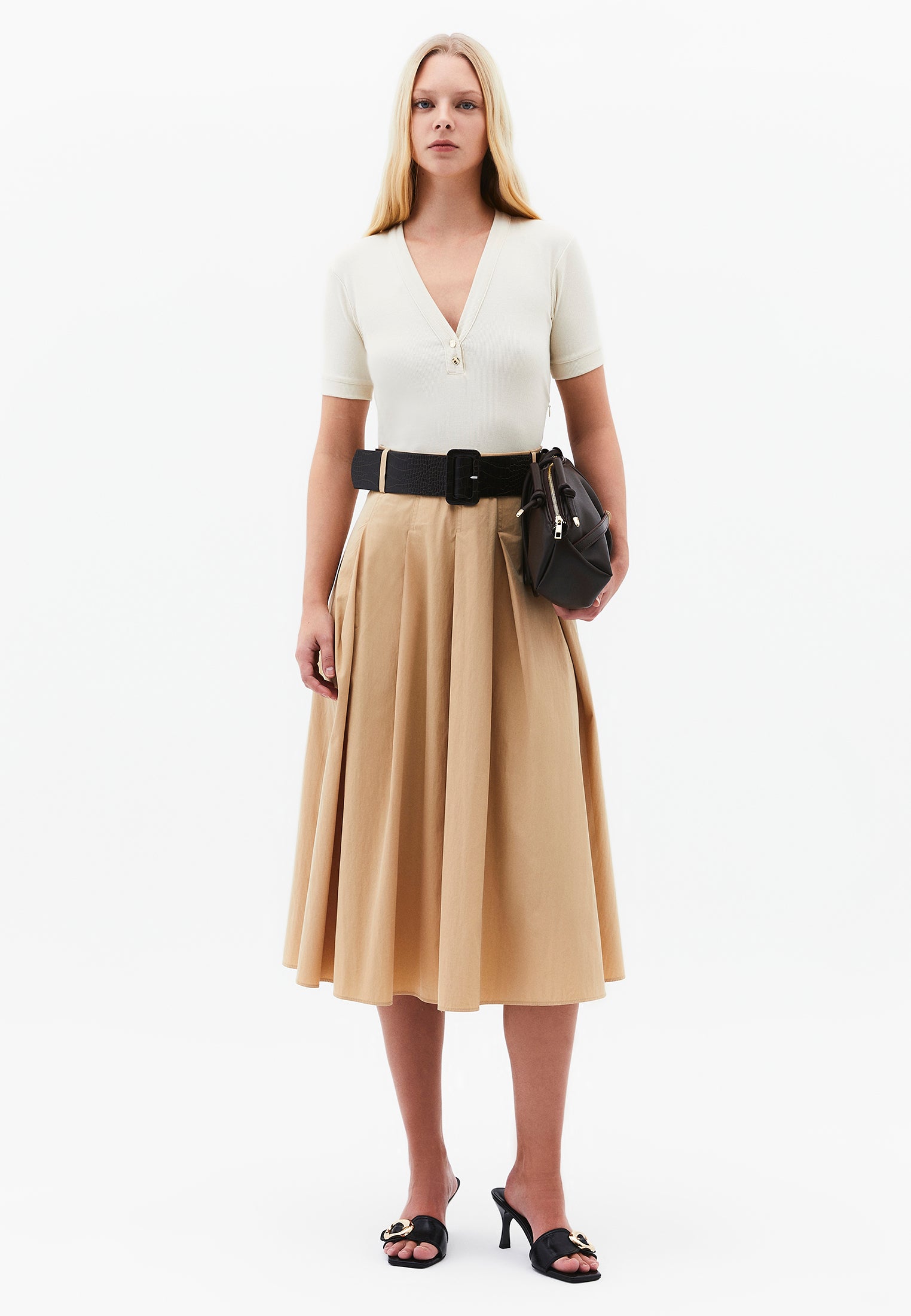 V Neck Midi A-Line Dress - CURDS WHEY