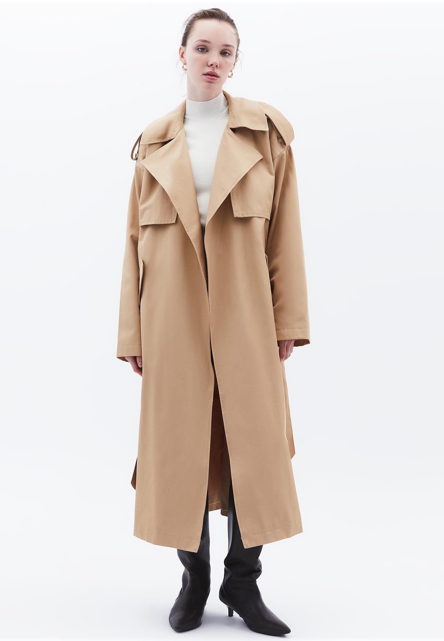Long Trench Coat With Pockets - CURDS WHEY