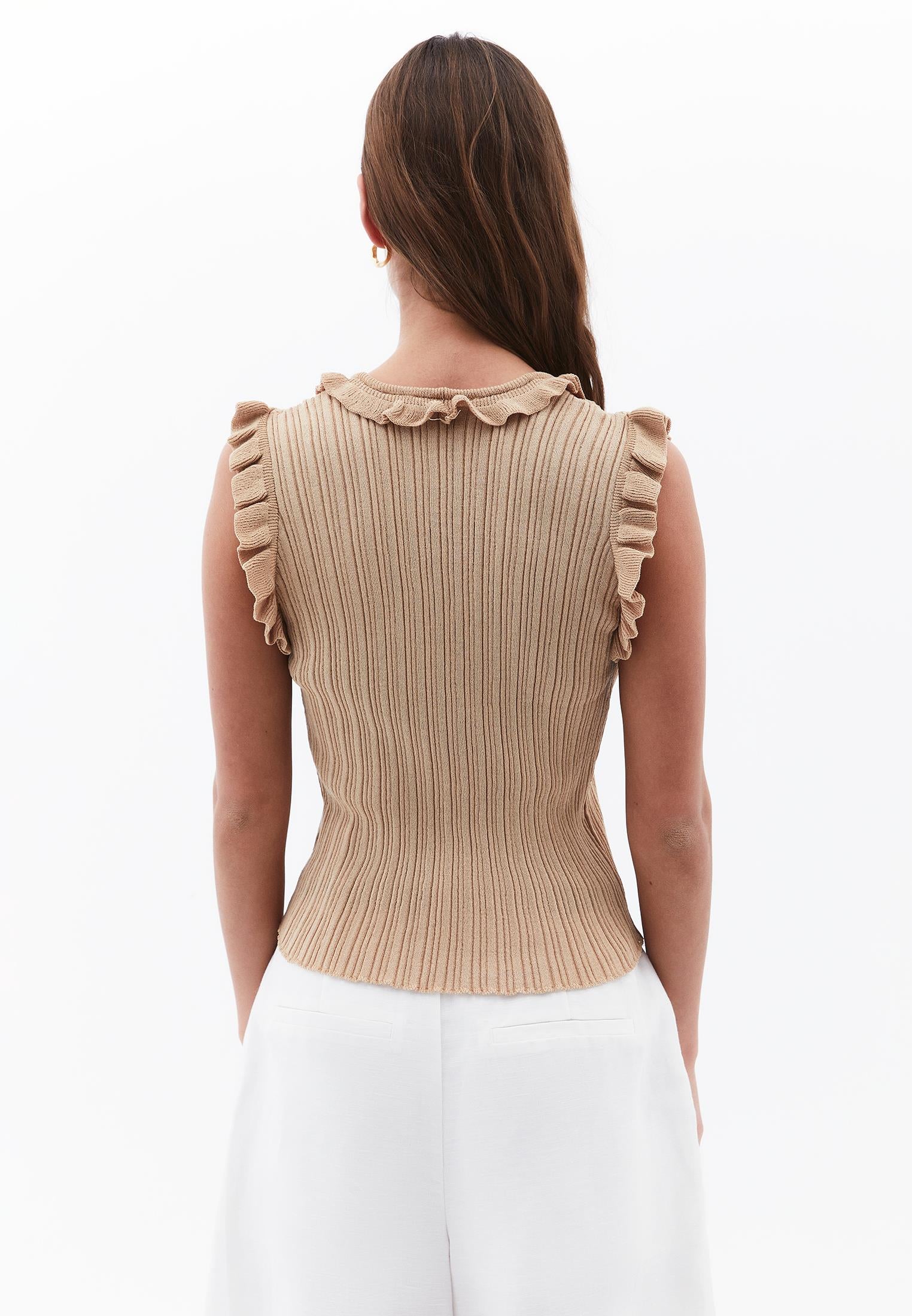 Vest With Ruffle Detailed V Neck - CURDS WHEY
