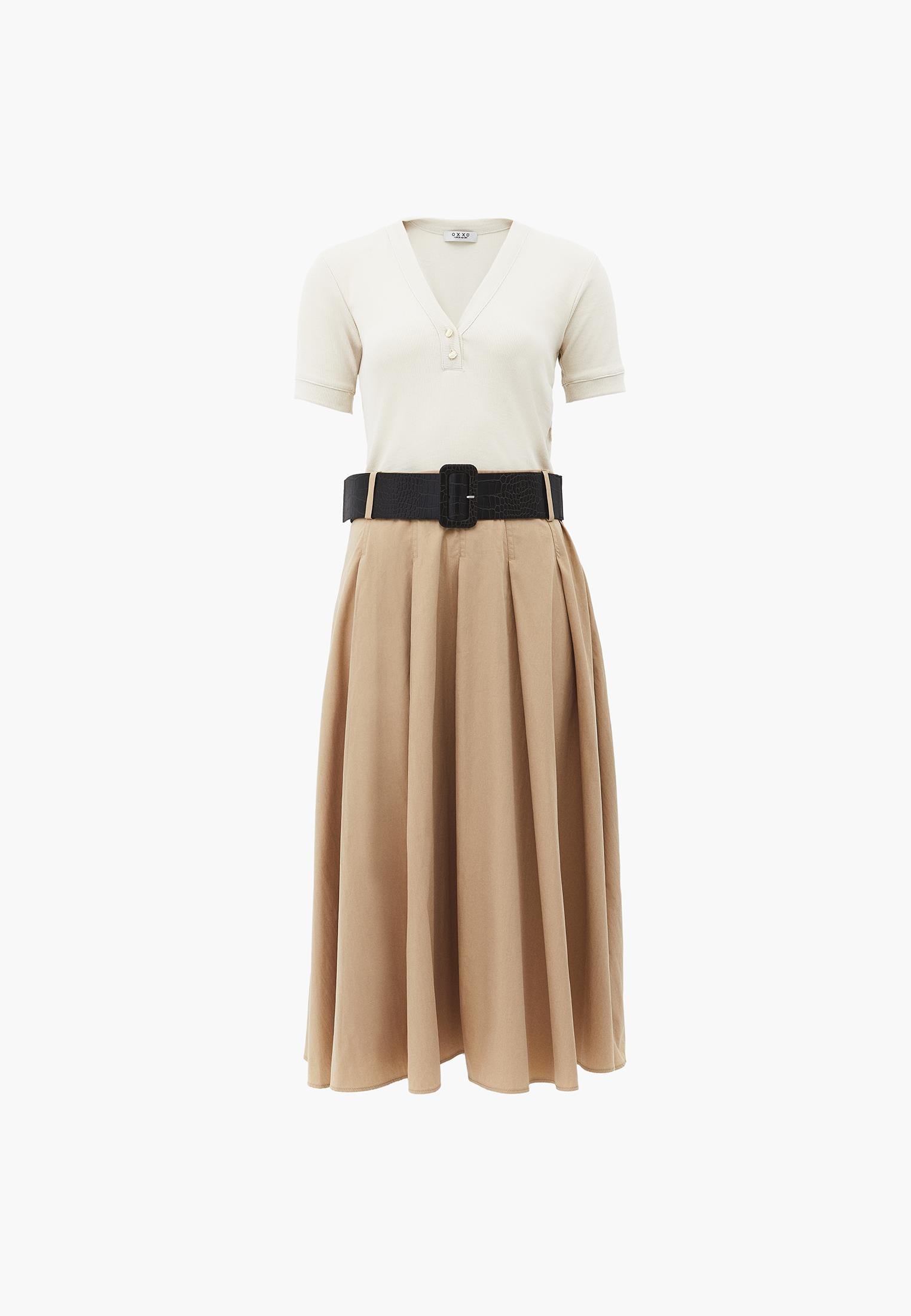 V Neck Midi A-Line Dress - CURDS WHEY