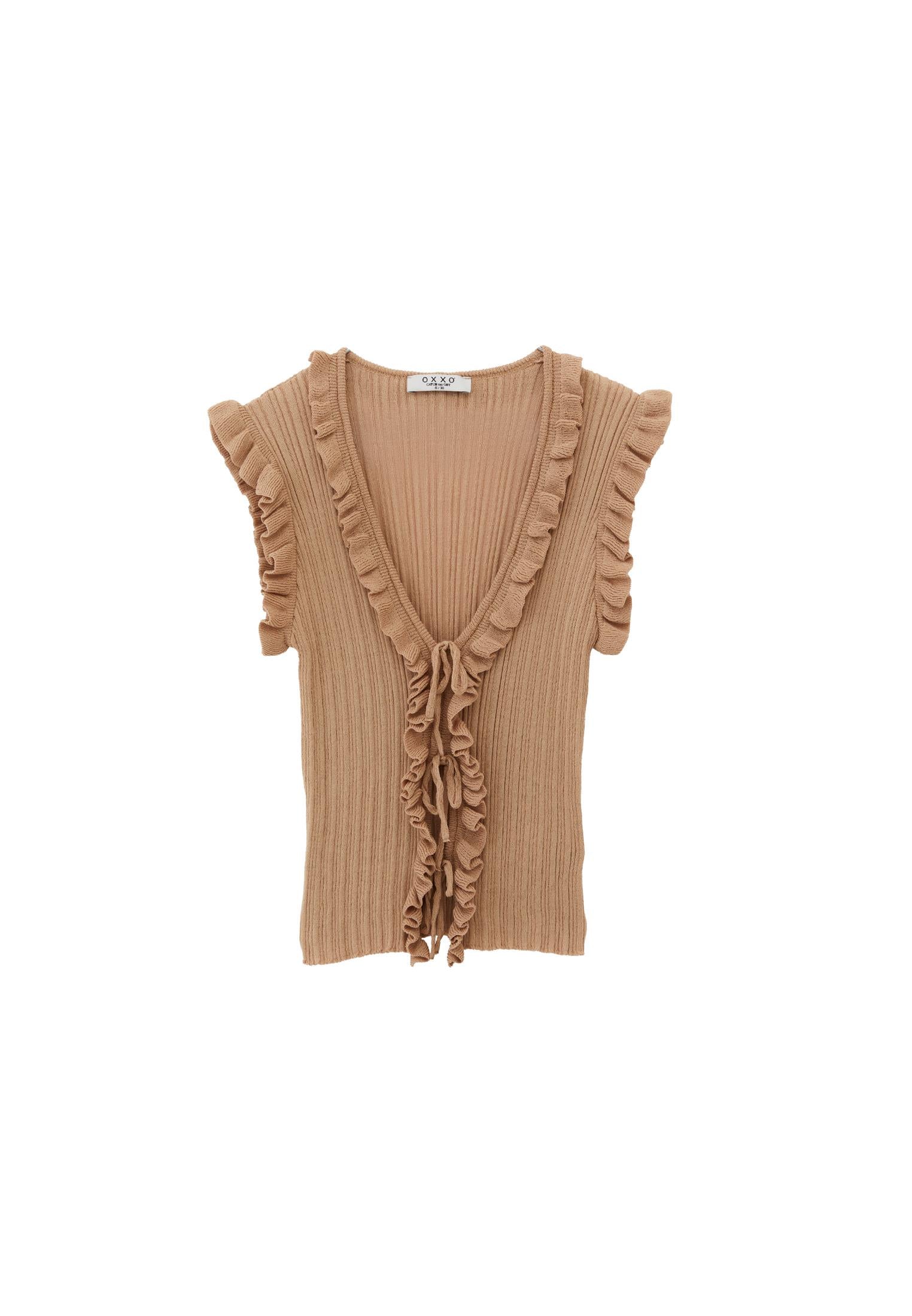 Vest With Ruffle Detailed V Neck - CURDS WHEY