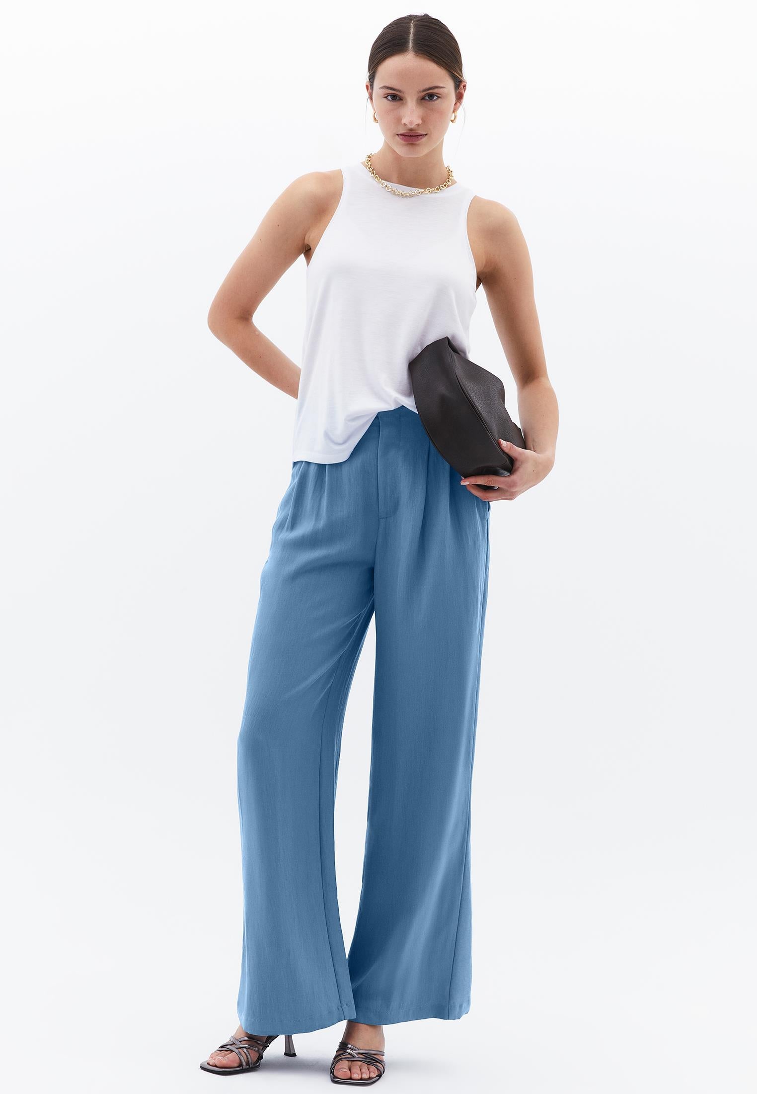 Wide Leg Ultra High Waist Pocket Detail Pants - CYANEUS