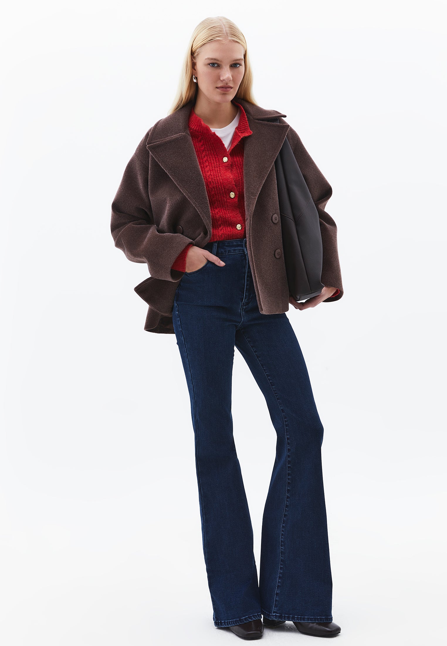 Denim Flared Pants - DARK BLUE DENIM