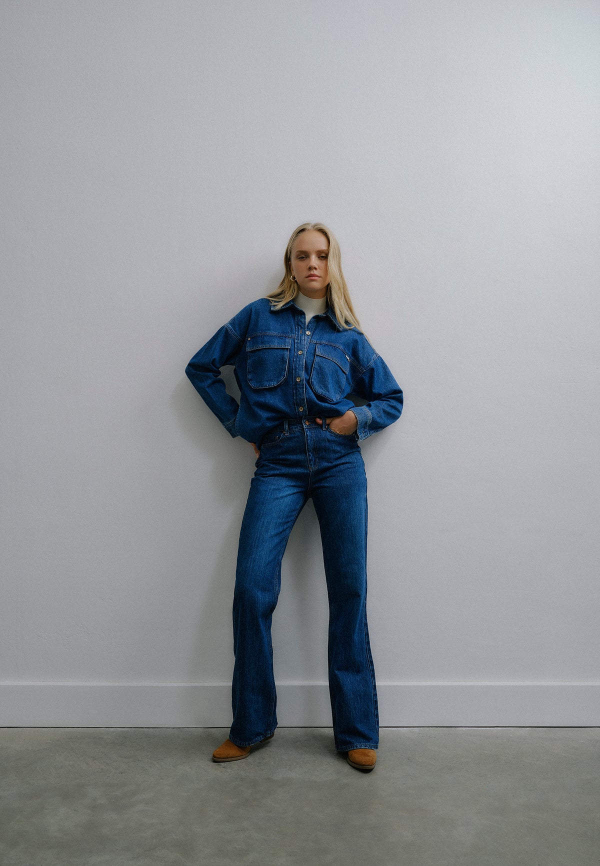 Five Pocket Straight Leg Ultra High Waist Pants - DARK BLUE DENIM