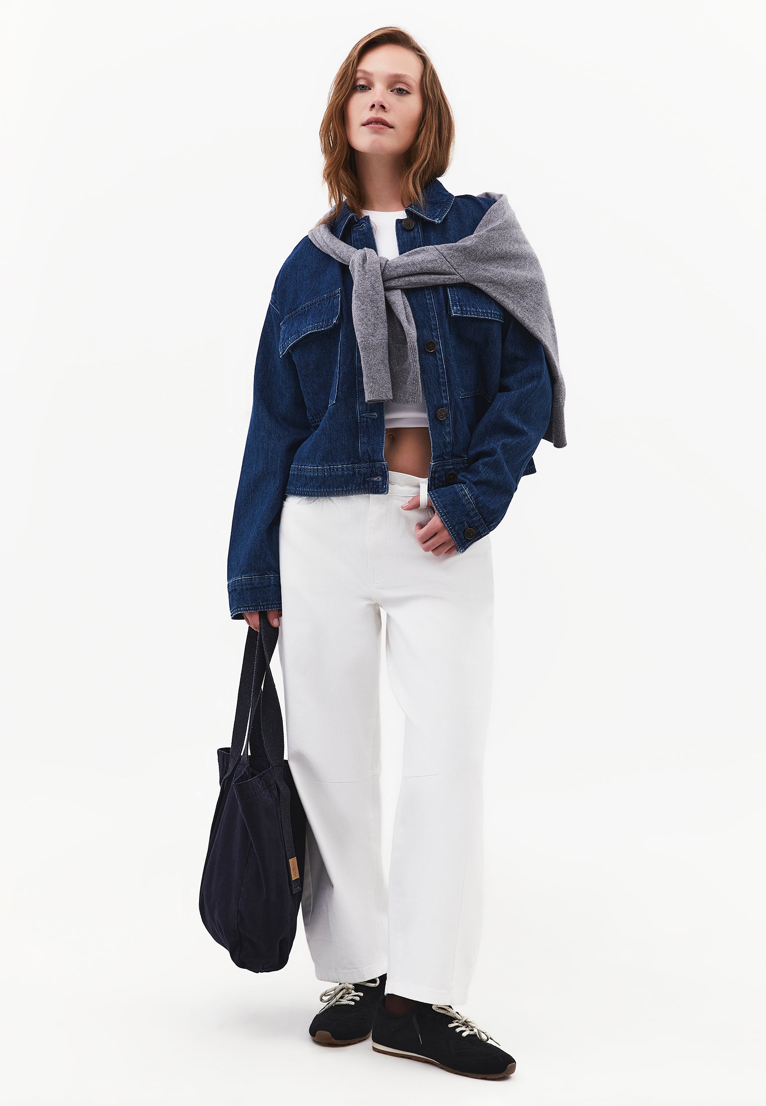 Oversize Standard Denim Jacket With Pocket Detail - DARK BLUE DENIM