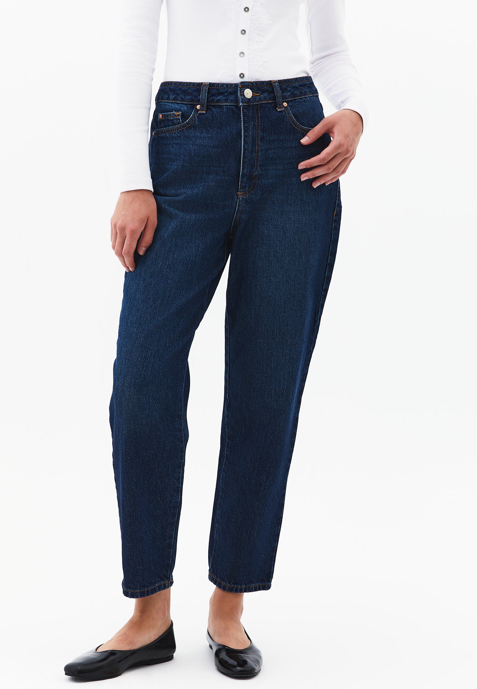 Standard Slim Leg Mom Jeans - DARK BLUE DENIM