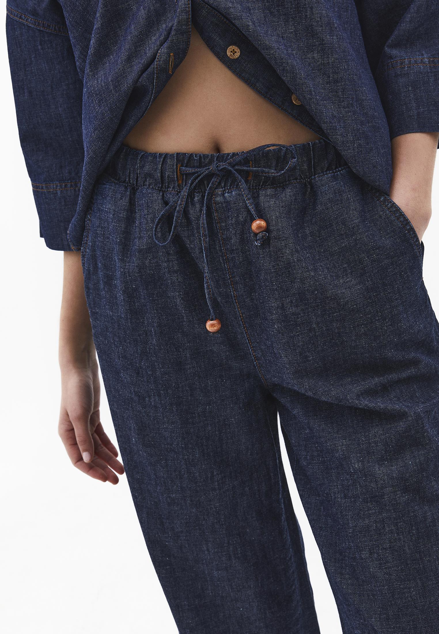 High Waist Wide Leg Denim Pants - DARK BLUE DENIM