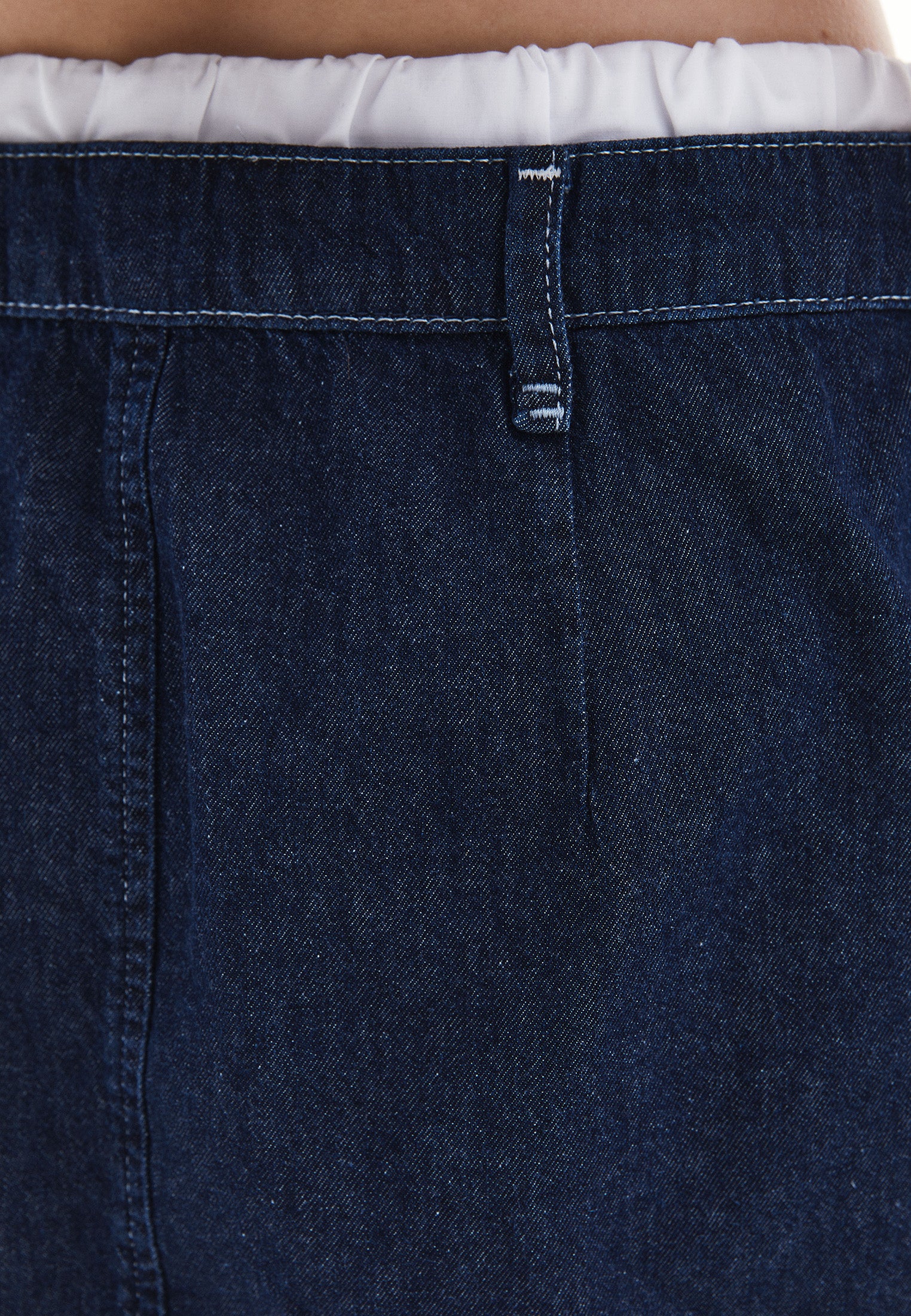 Pleated Short Skirt With Belt Detail - DARK BLUE DENIM