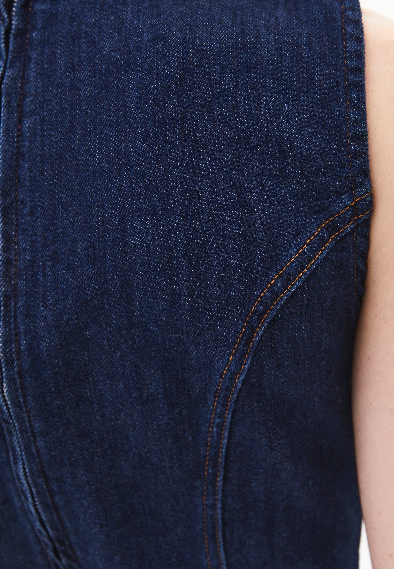Sleeveless Short Denim Dress With Slit - DARK BLUE DENIM