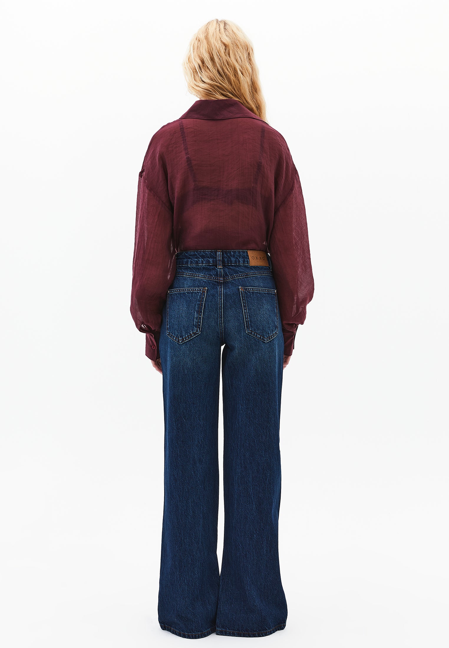 Straight Leg Straight Denim Pants - DARK BLUE DENIM