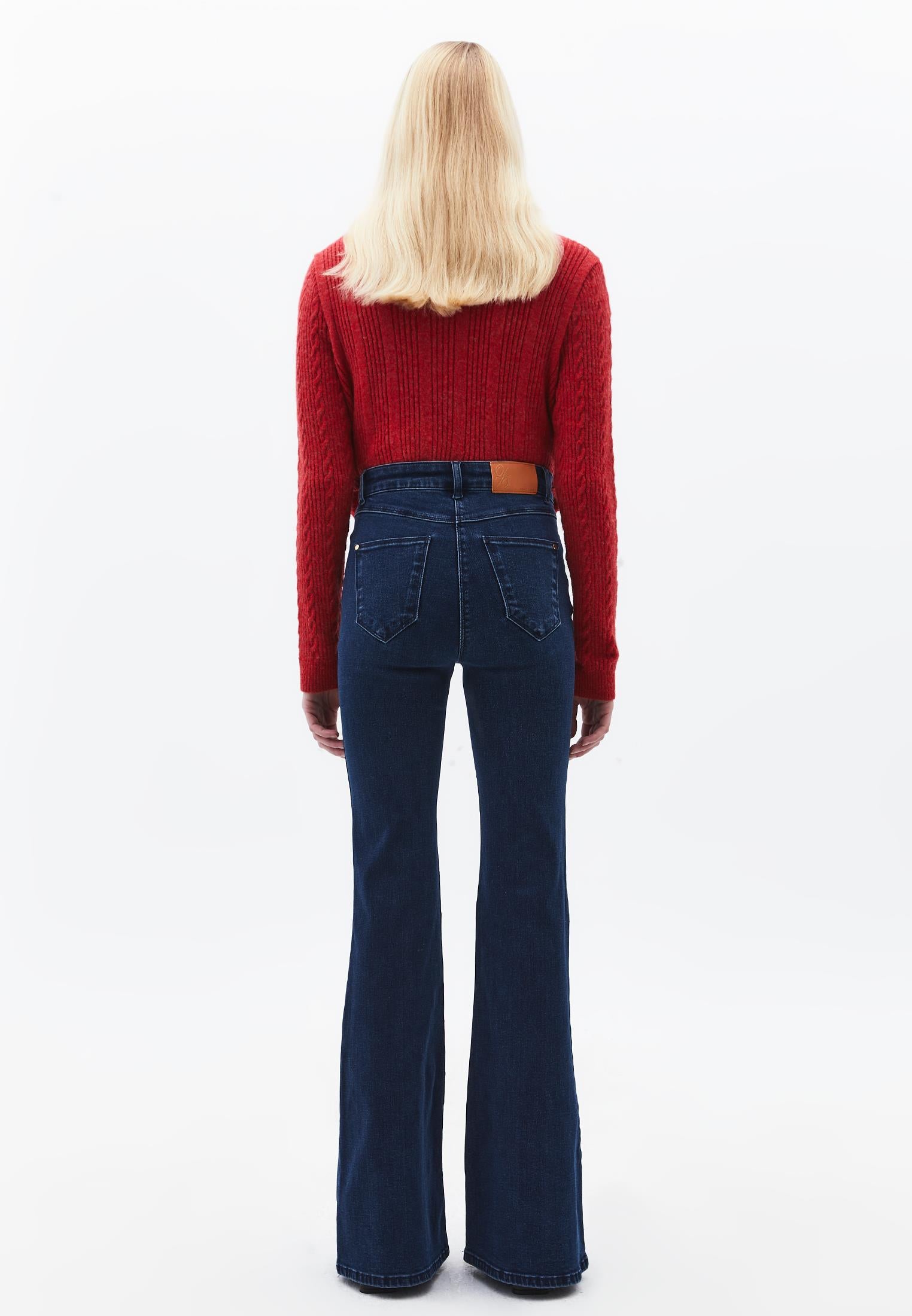 Autumn Denim Flared Pants - DARK BLUE DENIM