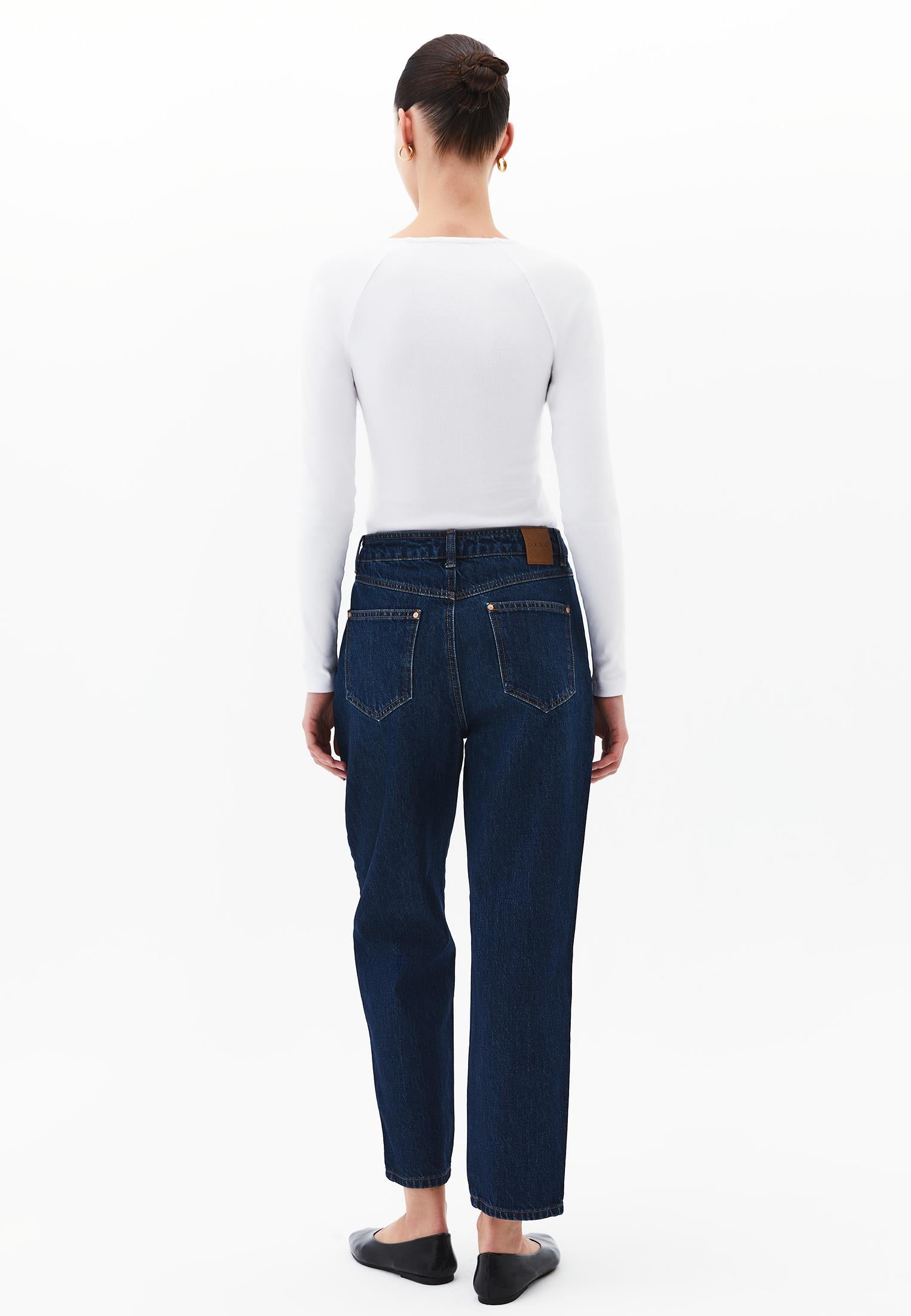 Standard Slim Leg Mom Jeans - DARK BLUE DENIM