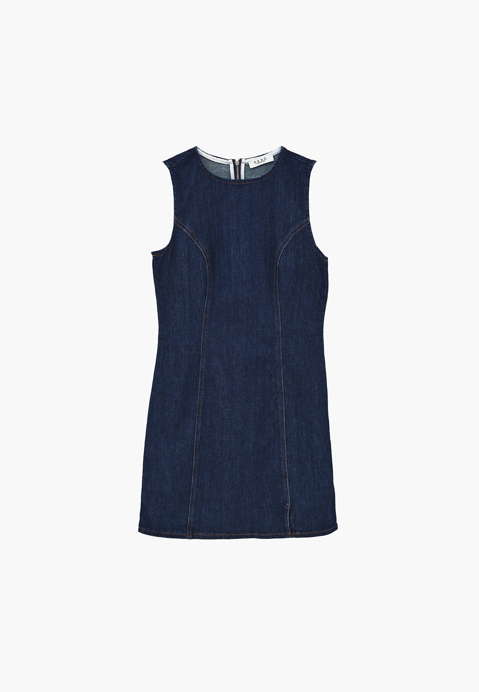 Sleeveless Short Denim Dress With Slit - DARK BLUE DENIM
