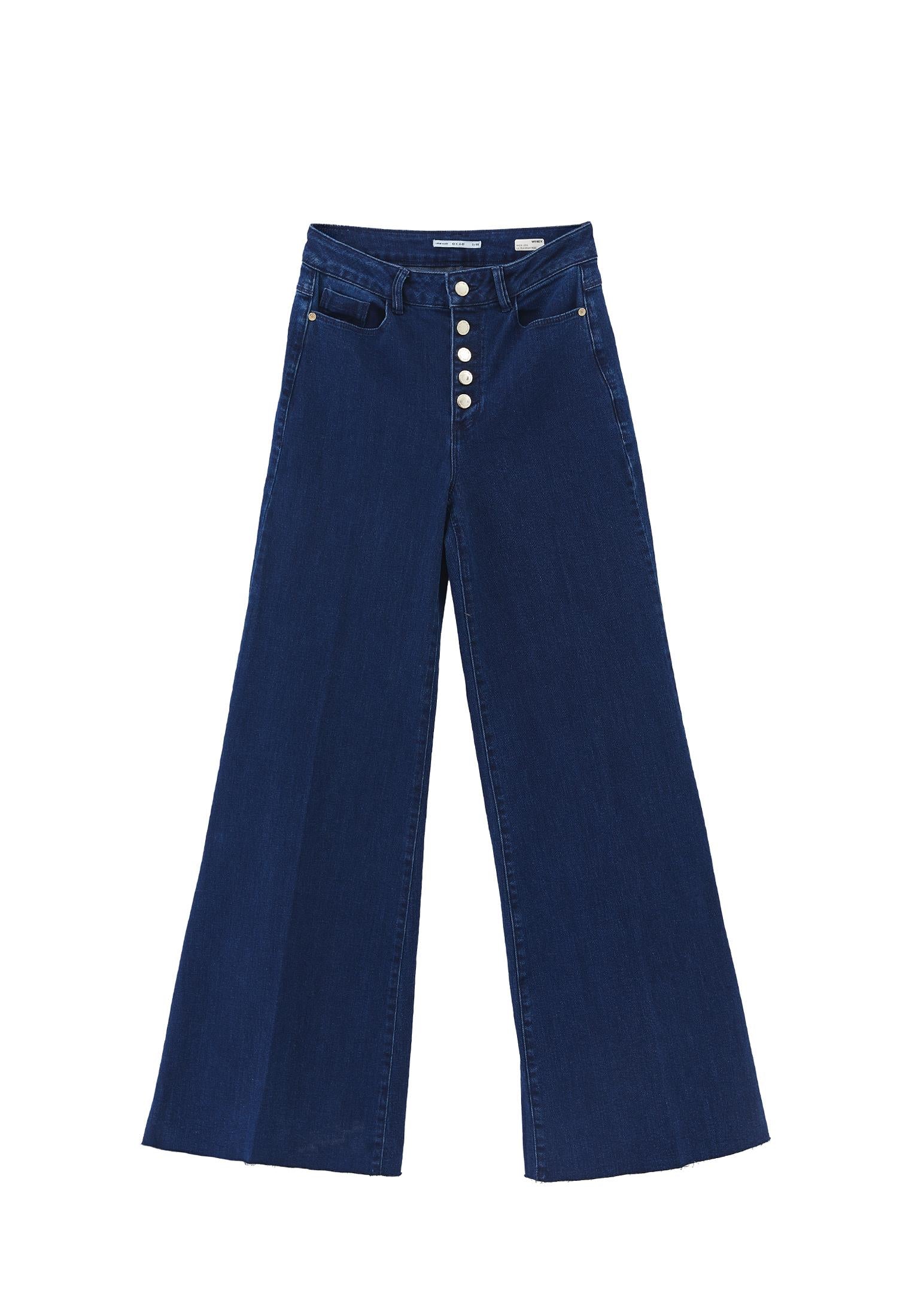 High Waist Wide Leg Pants - DARK BLUE DENIM