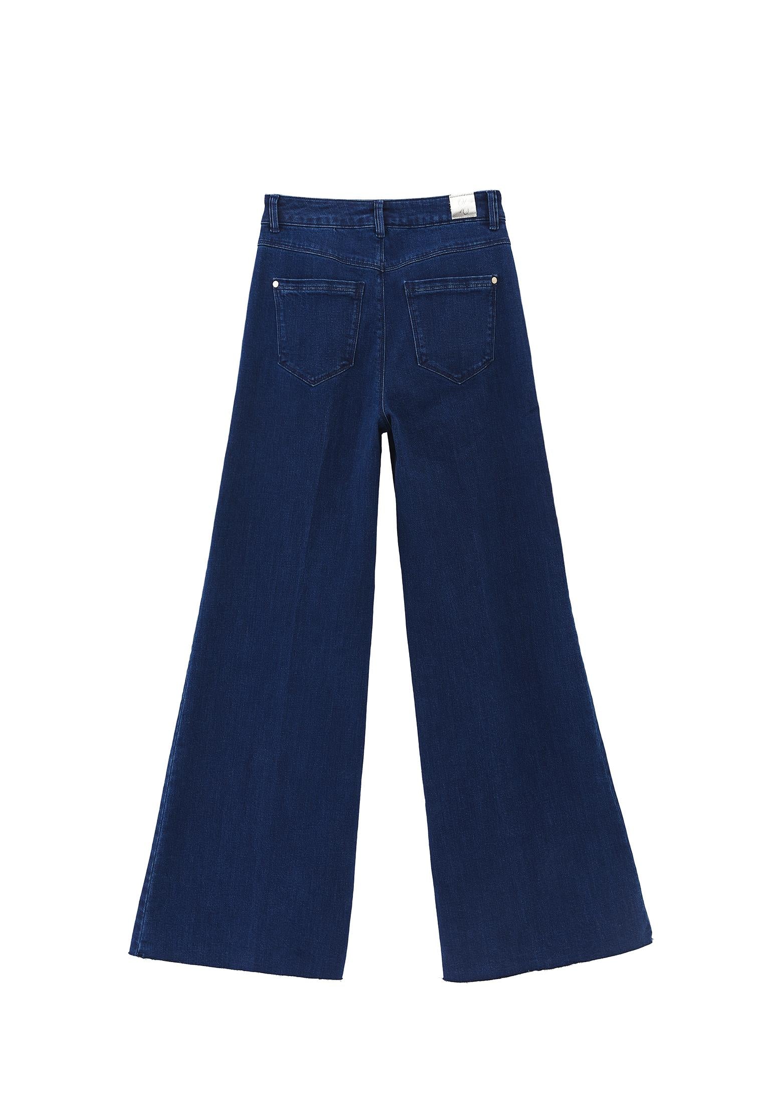 High Waist Wide Leg Pants - DARK BLUE DENIM