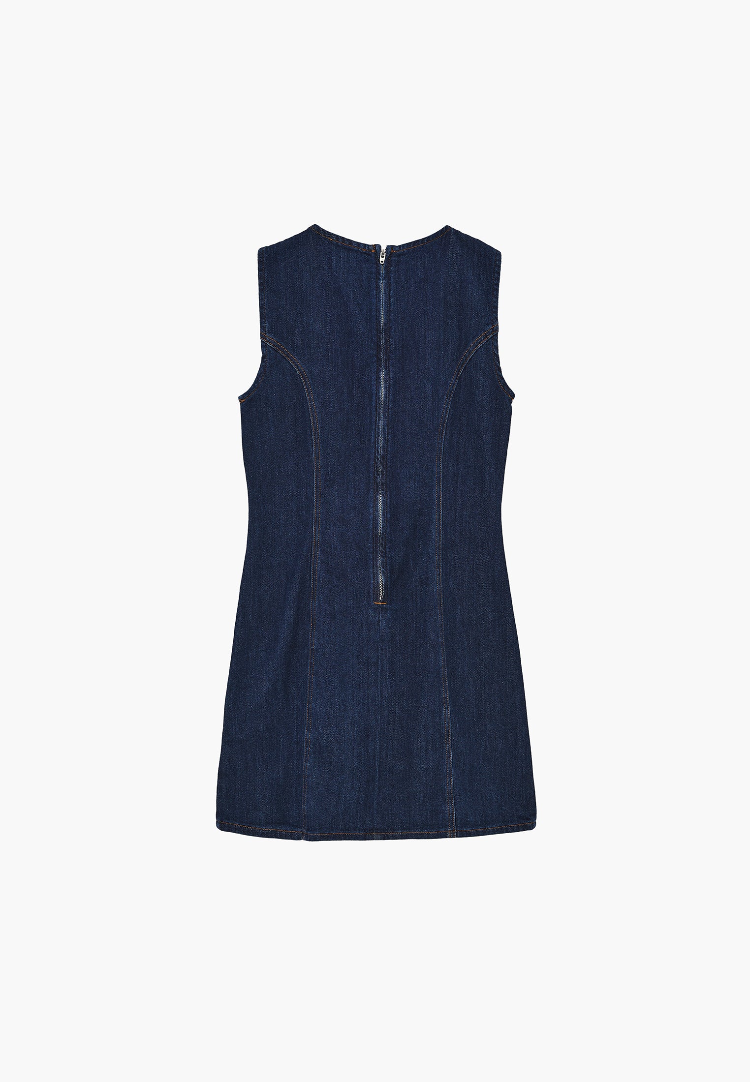 Sleeveless Short Denim Dress With Slit - DARK BLUE DENIM