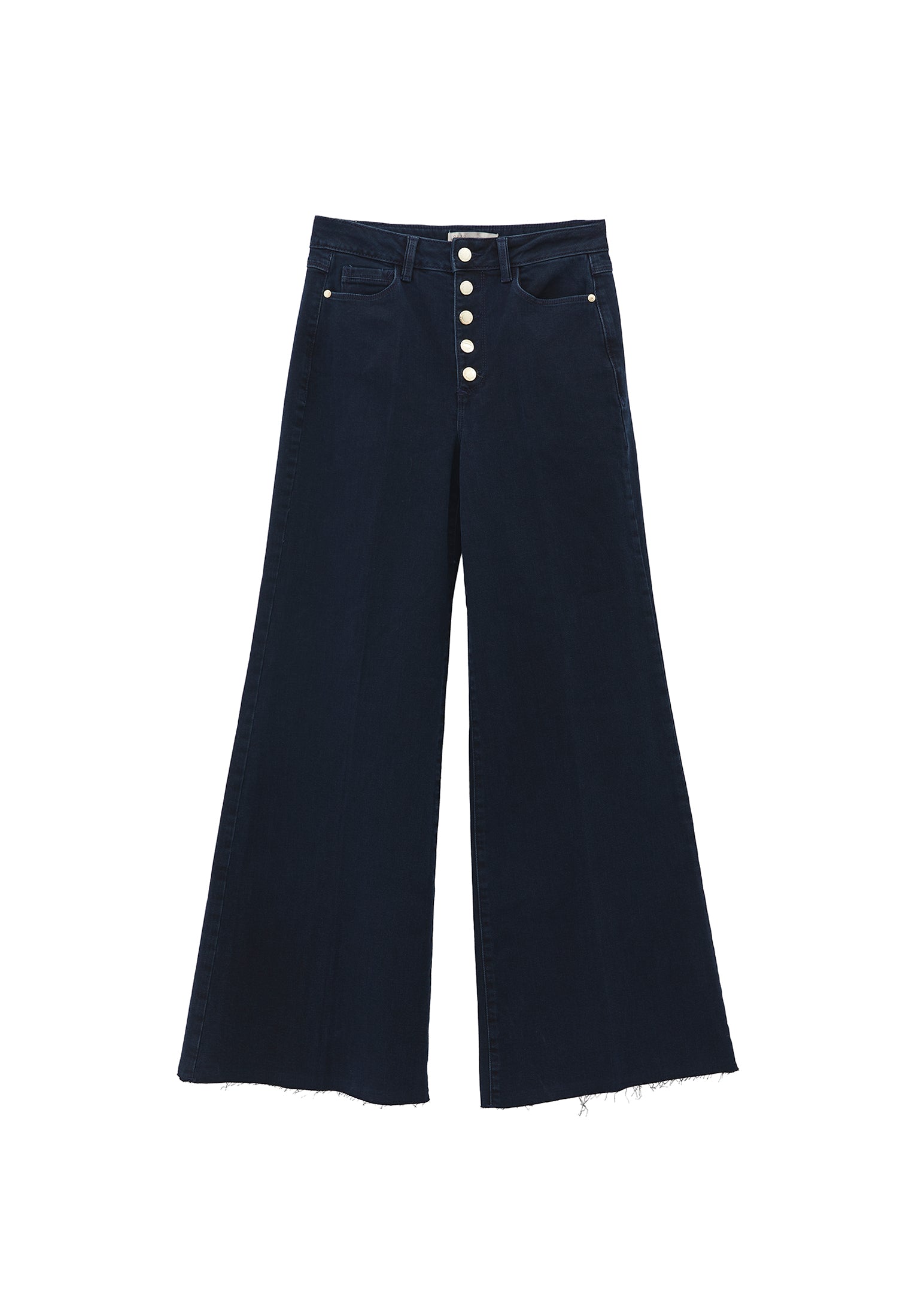 High Waist Wide Leg Buttoned Pants - DARK BLUE DENIM