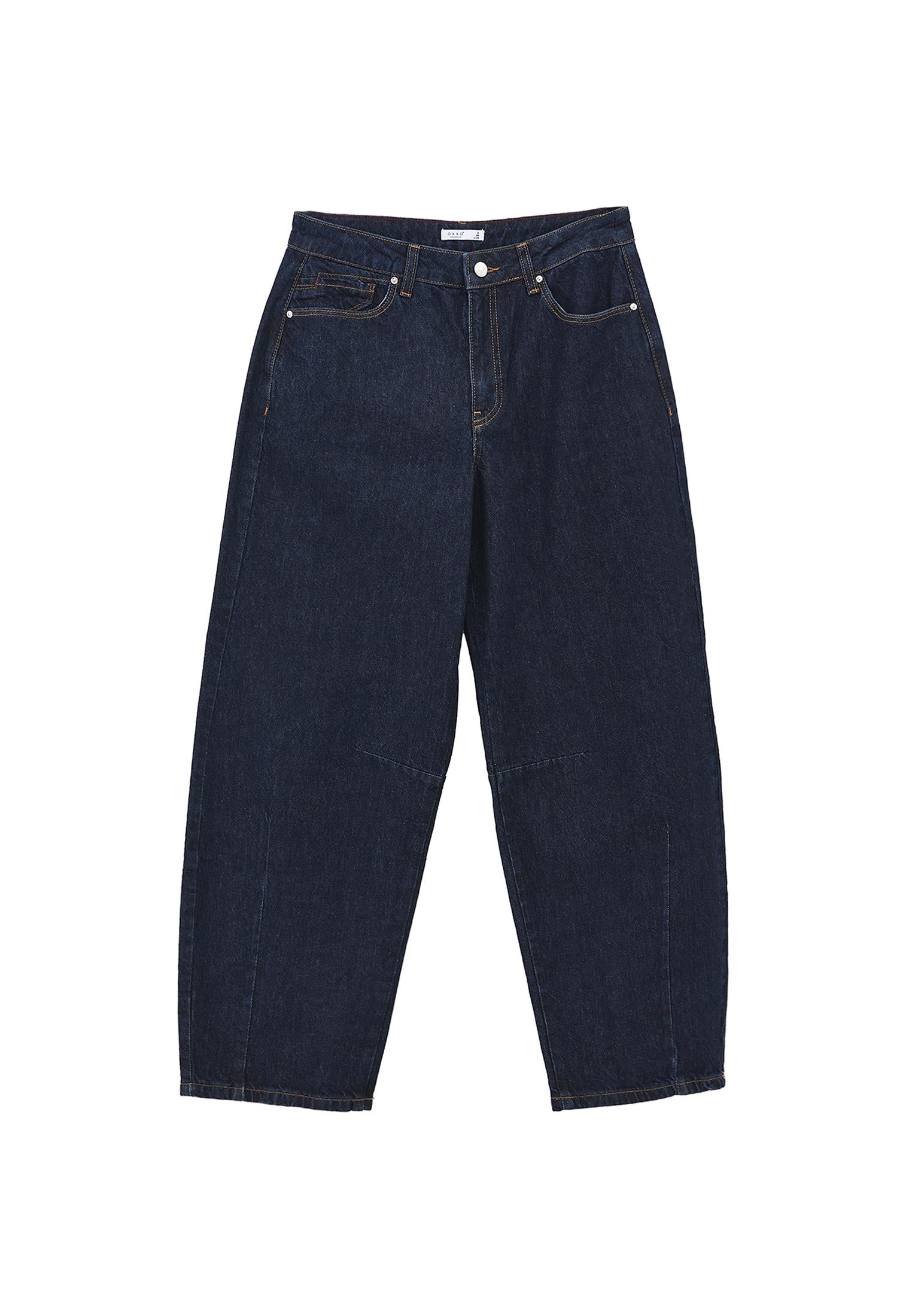 Barrel Hem Denim Pants With Cut Details And Regular Waist - DARK BLUE DENIM