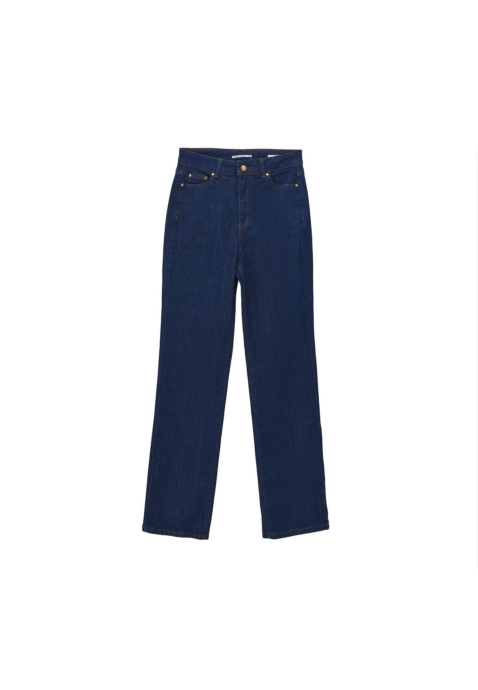High Waist Straight Leg Pants - DARK BLUE DENIM