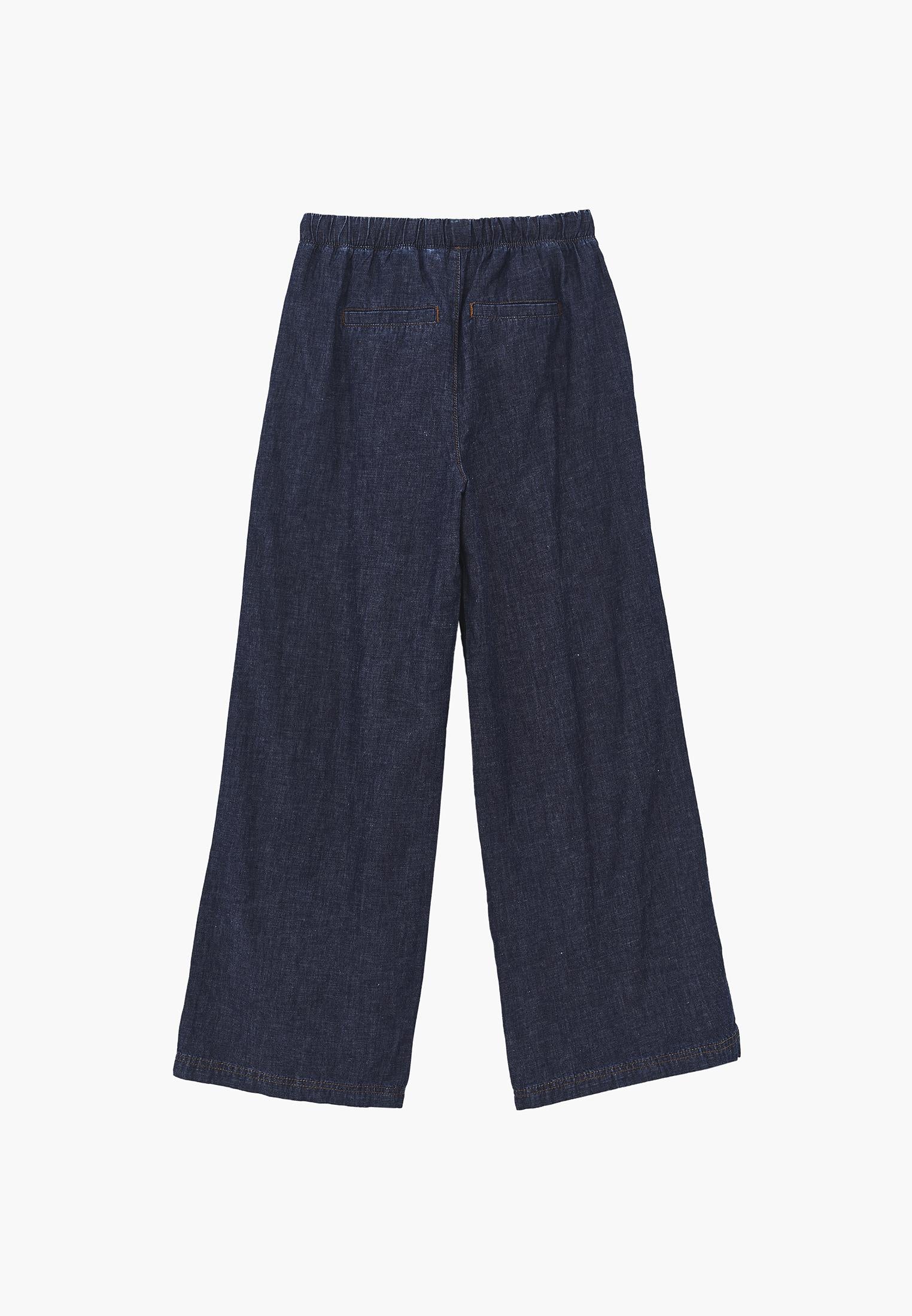 High Waist Wide Leg Denim Pants - DARK BLUE DENIM