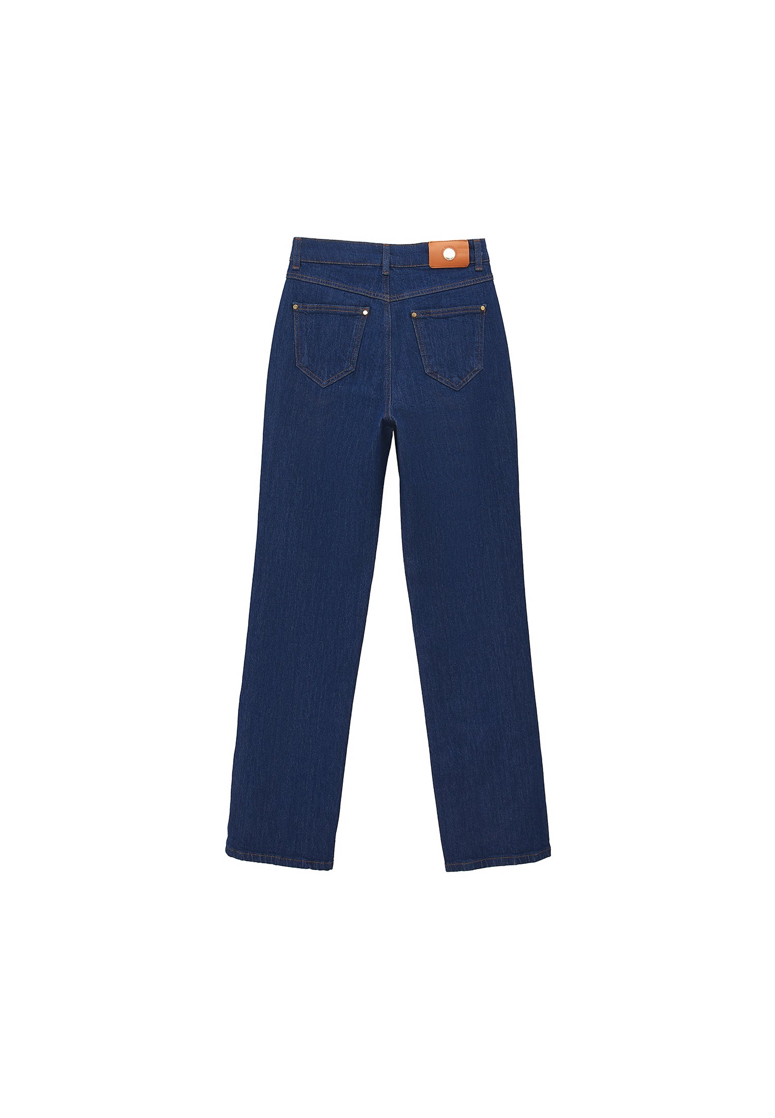 High Waist Straight Leg Pants - DARK BLUE DENIM
