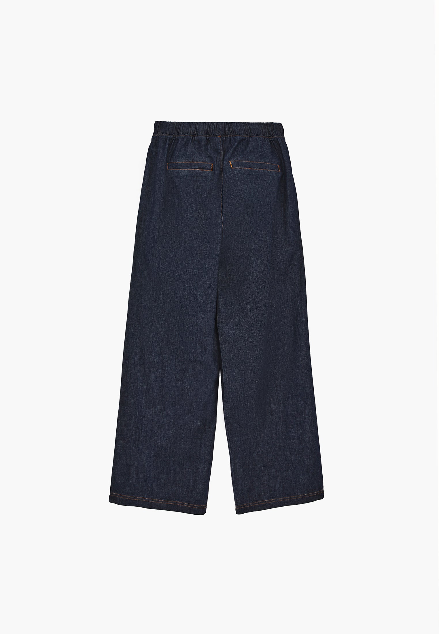 Wide Leg High Waist Elastic Waistband Pants - DARK BLUE DENIM