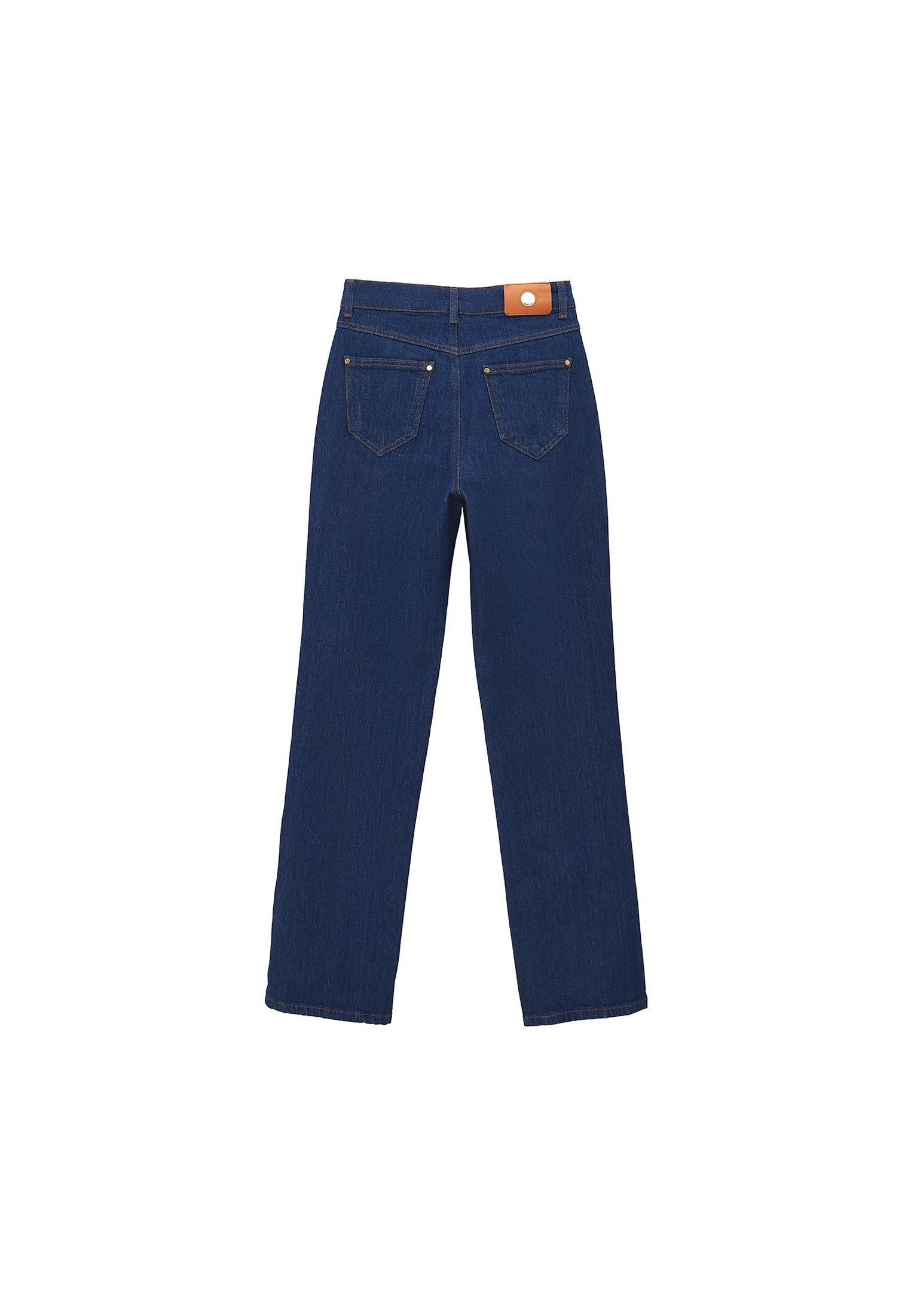 High Waist Straight Leg Pants - DARK BLUE DENIM