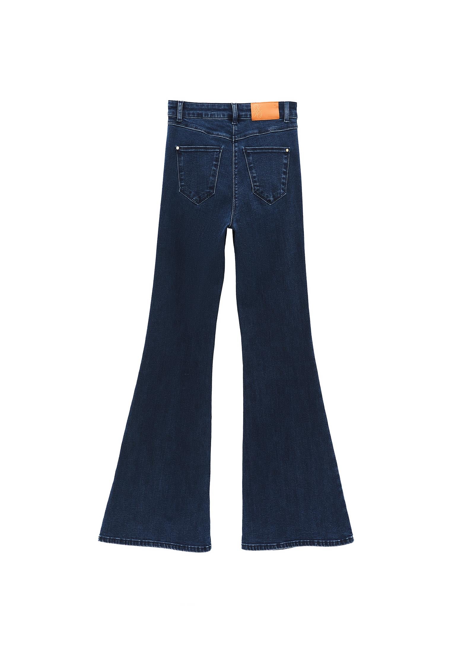 Autumn Denim Flared Pants - DARK BLUE DENIM