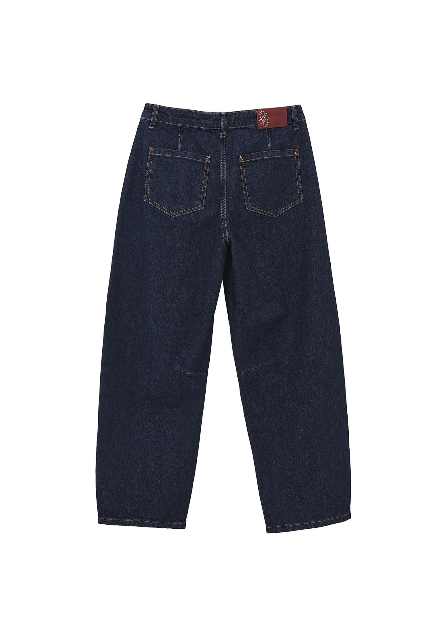 Barrel Hem Denim Pants With Cut Details And Regular Waist - DARK BLUE DENIM