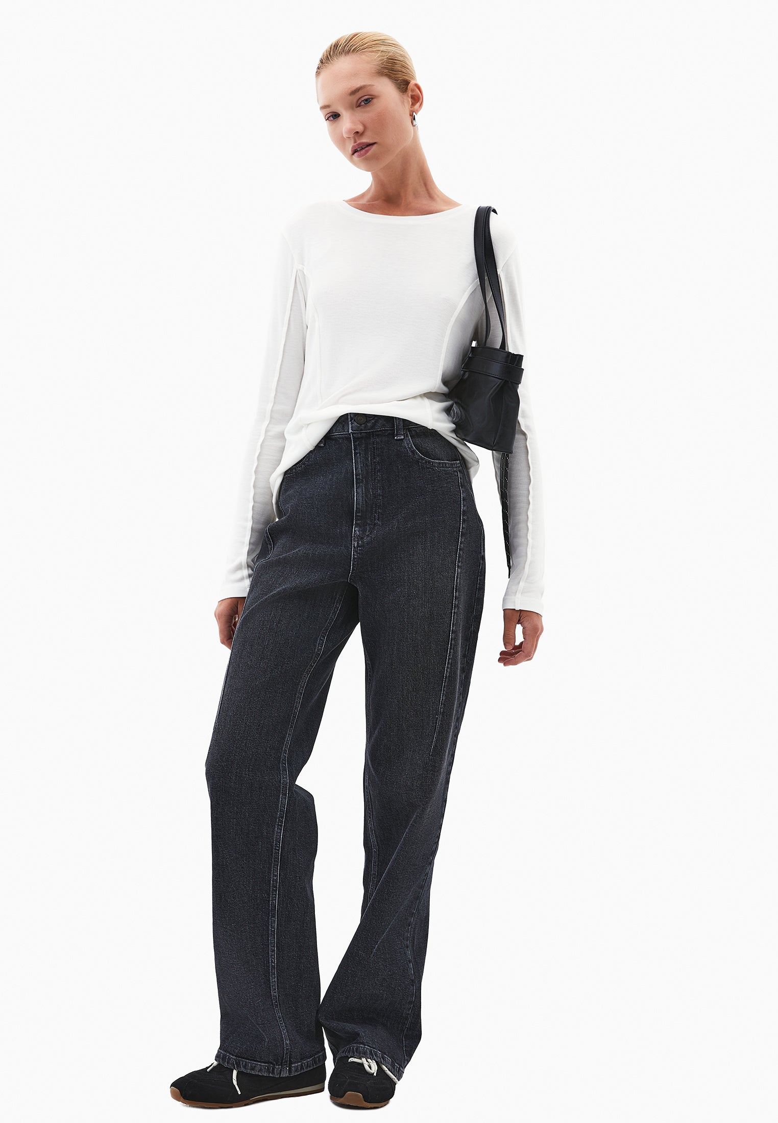 Straight Cut Cotton Pants - DARK GREY DENIM