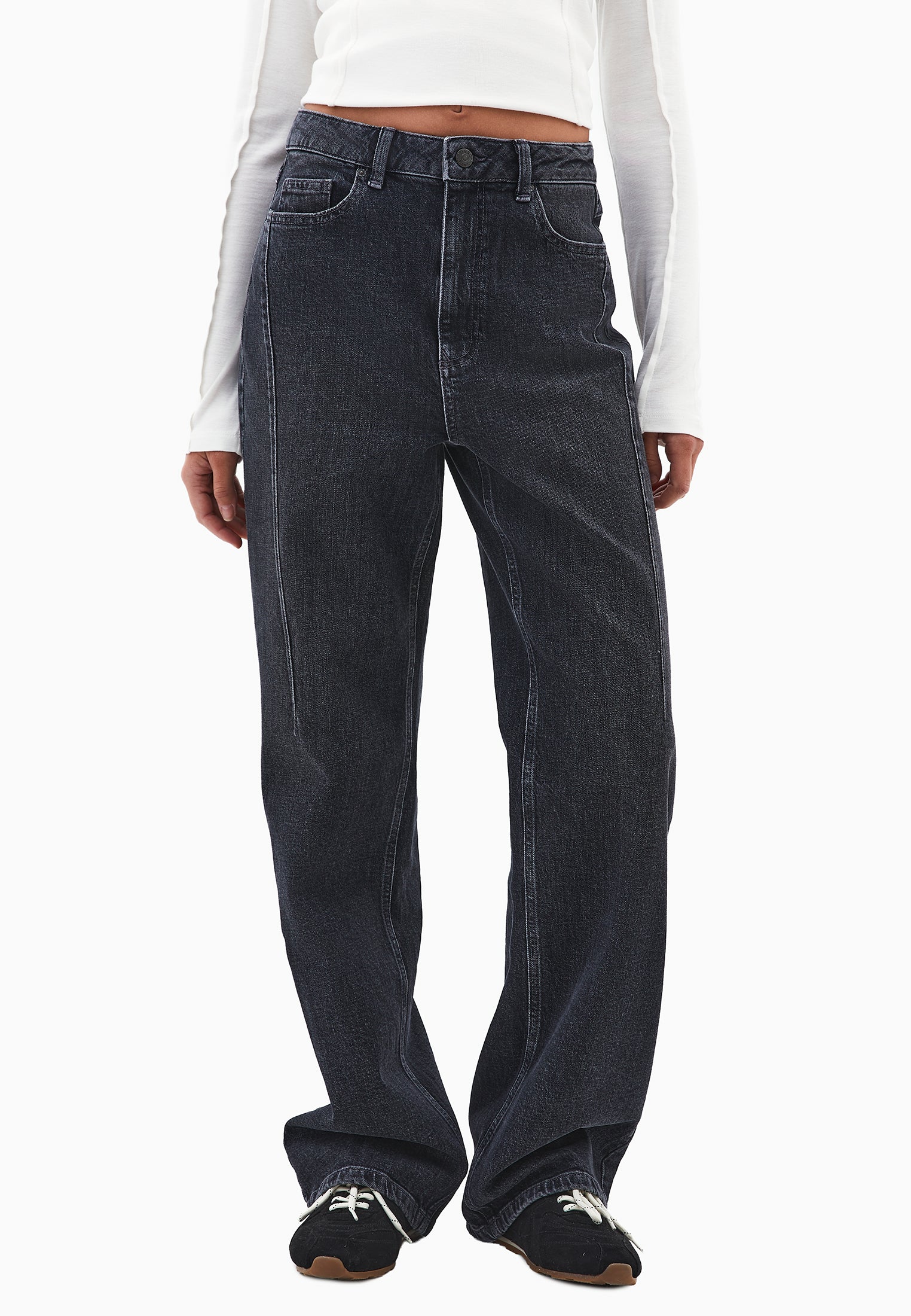 Straight Cut Cotton Pants - DARK GREY DENIM