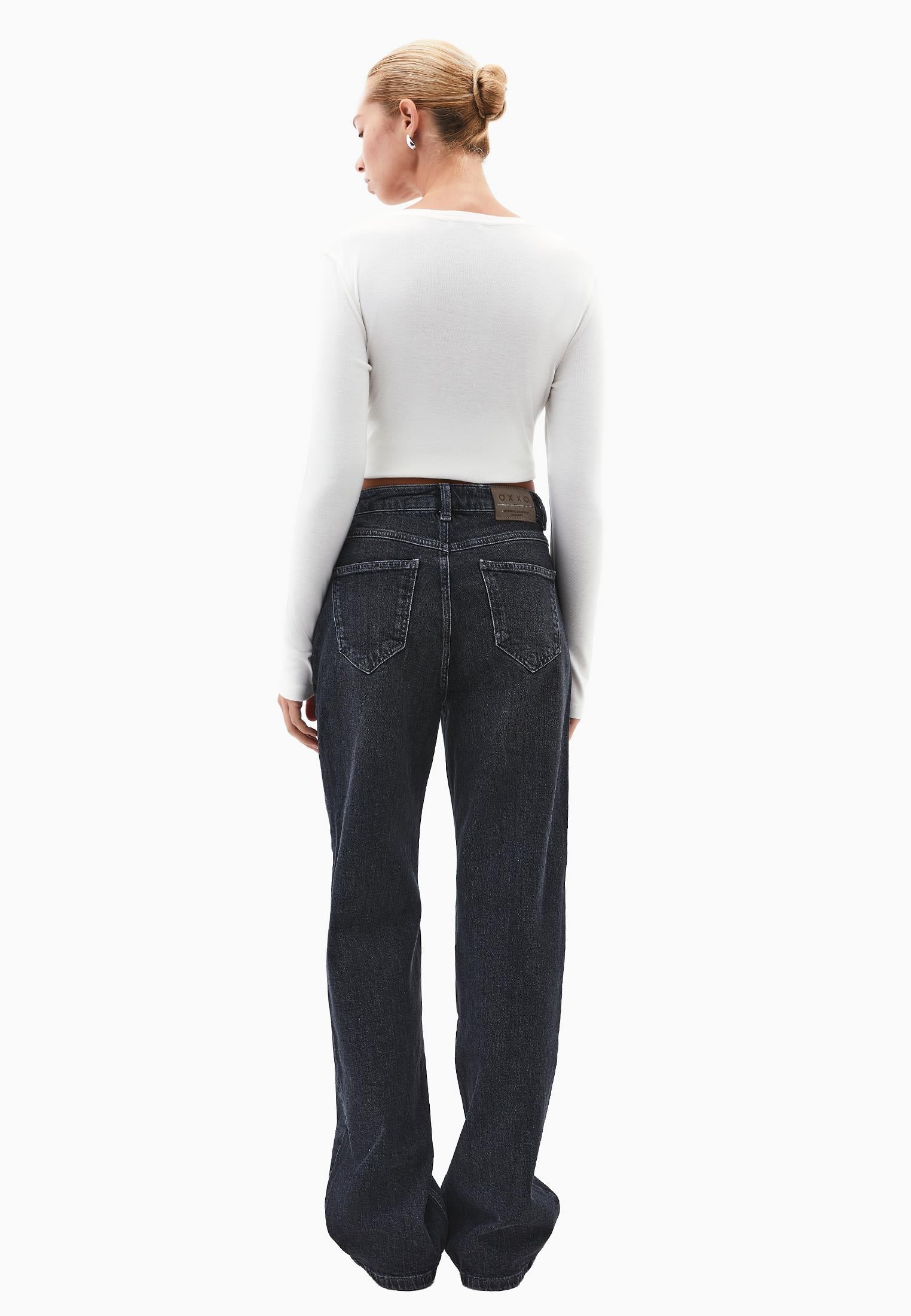 Straight Cut Cotton Pants - DARK GREY DENIM