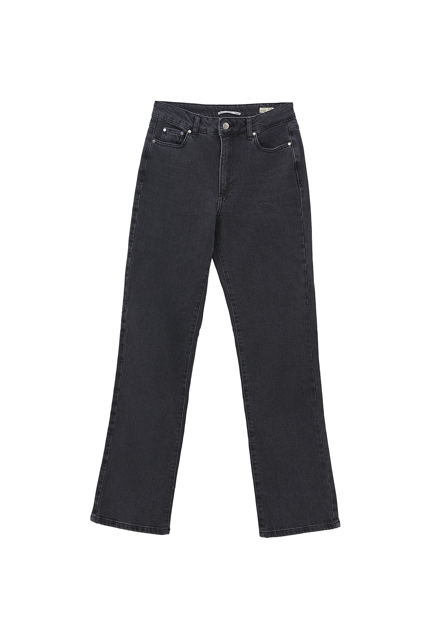 High Waist Straight Leg Denim Pants - DARK GREY DENIM