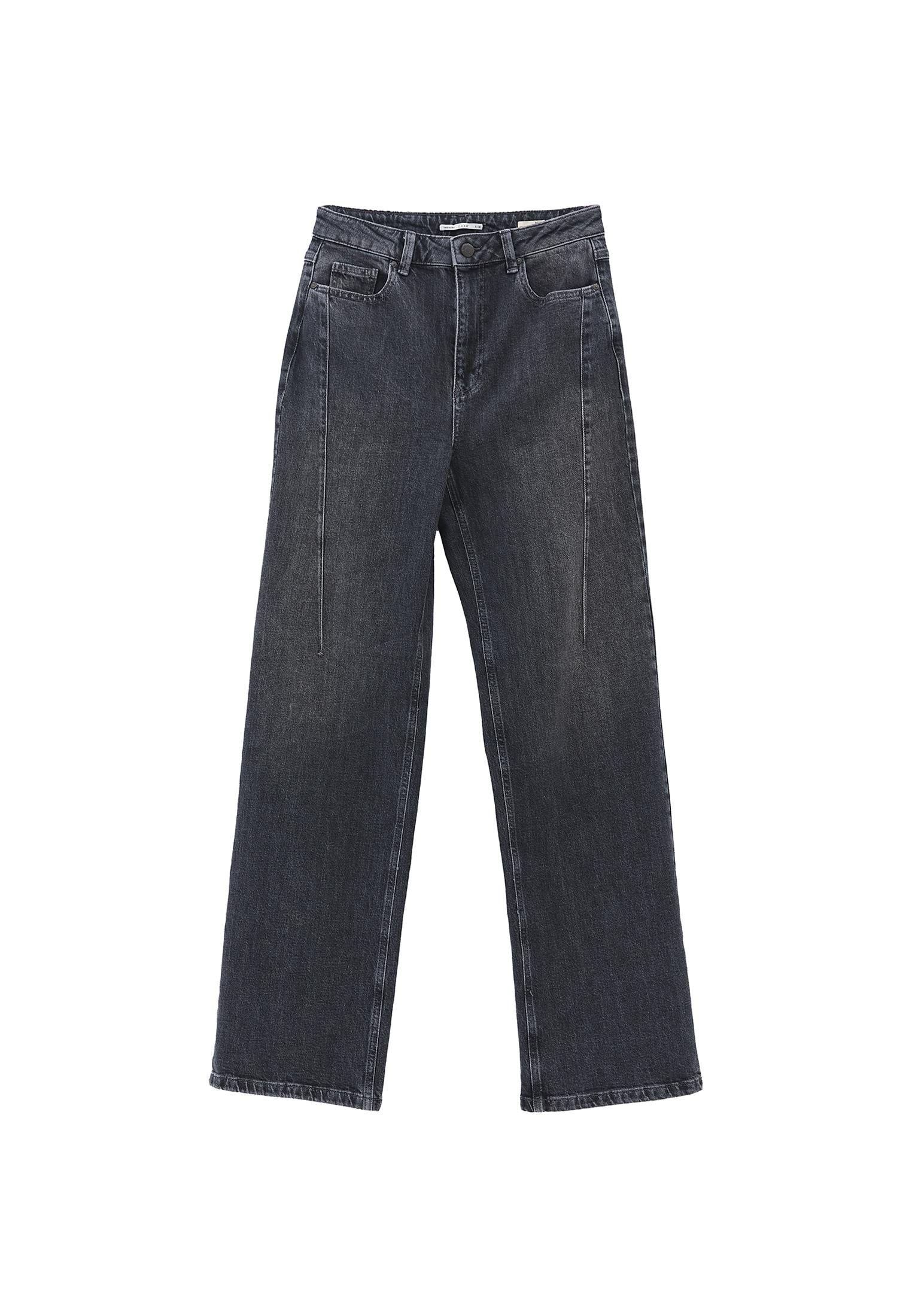 Straight Cut Cotton Pants - DARK GREY DENIM