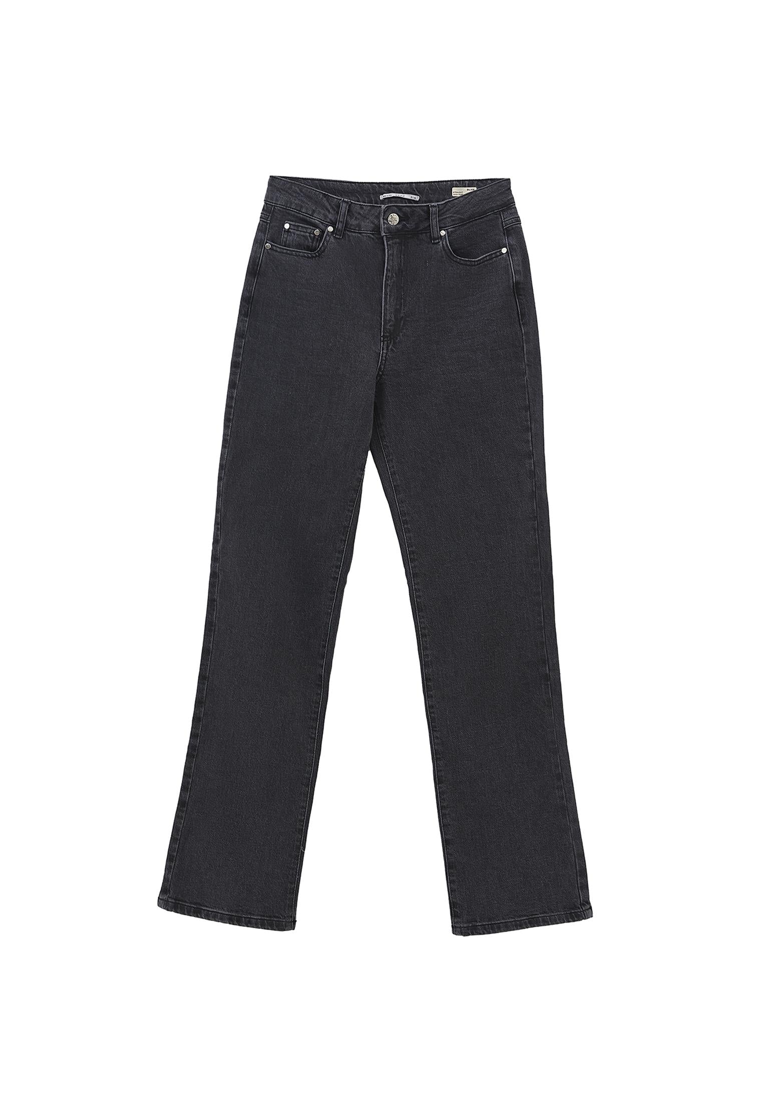 High Waist Straight Leg Denim Pants - DARK GREY DENIM