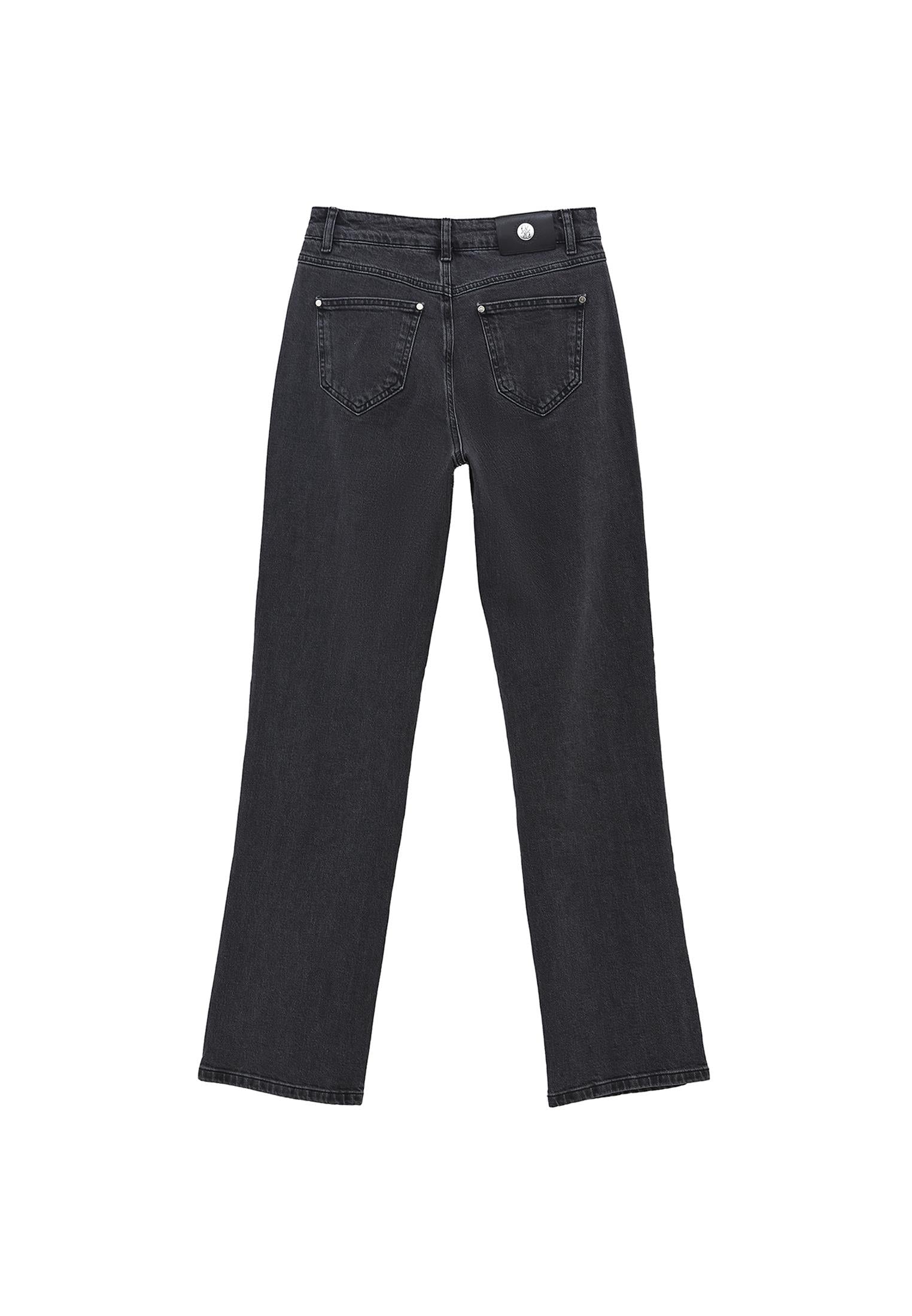High Waist Straight Leg Denim Pants - DARK GREY DENIM