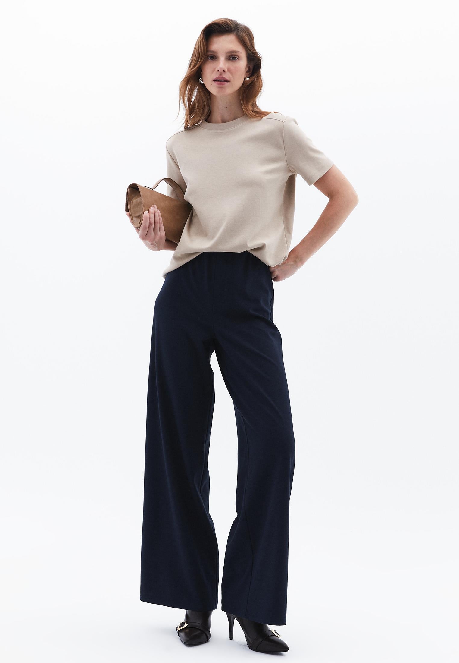 Ultra High Waist Wide Leg Long Pants - DARK NAVY