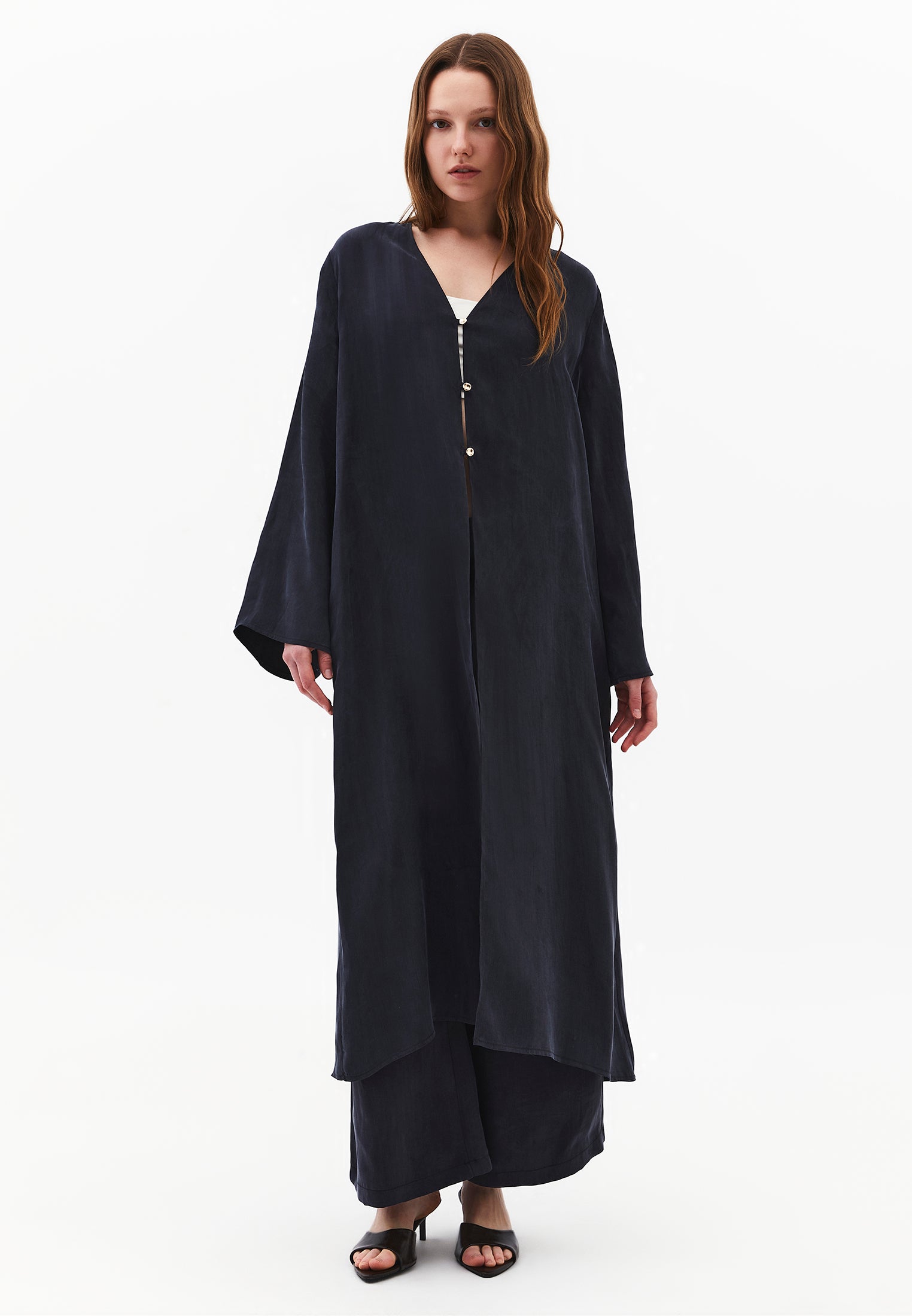 Long Kimono With Button Details - DARK NAVY