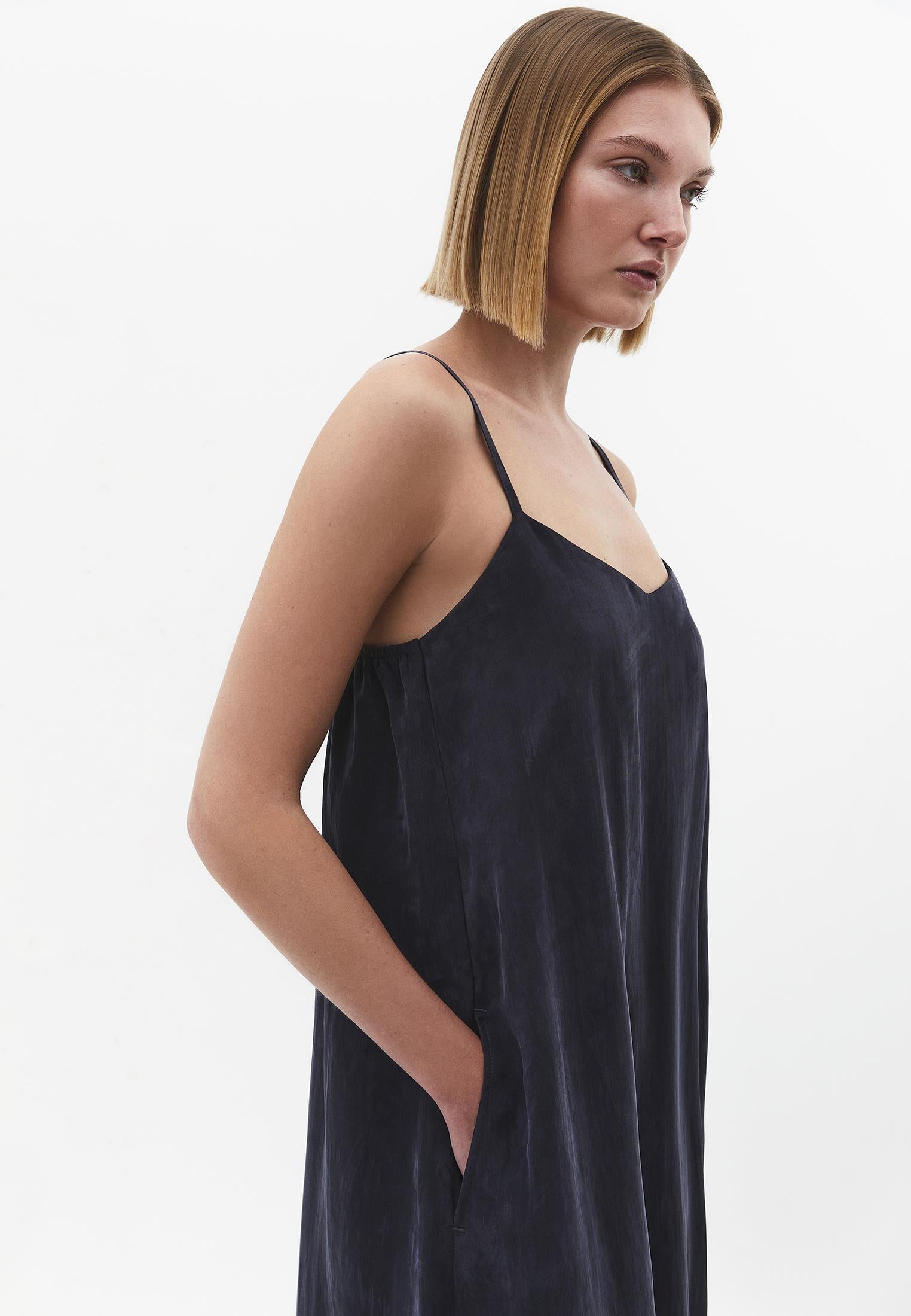 Long A-Line Dress With Straps - DARK NAVY