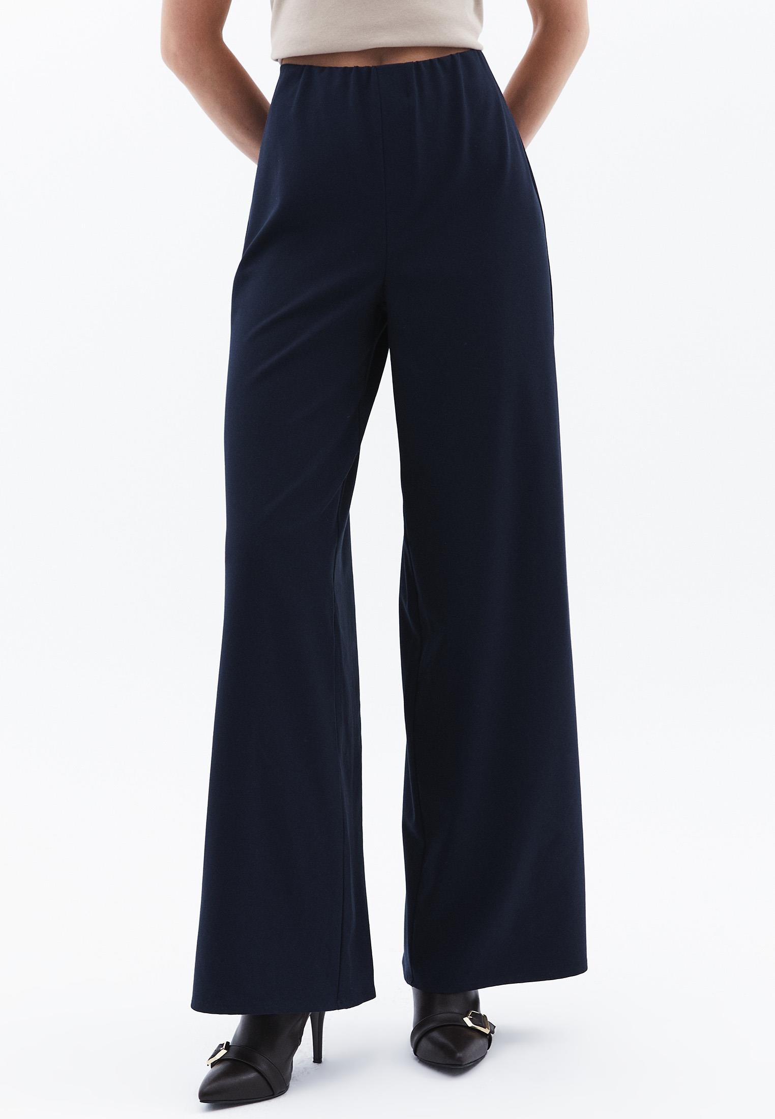 Ultra High Waist Wide Leg Long Pants - DARK NAVY