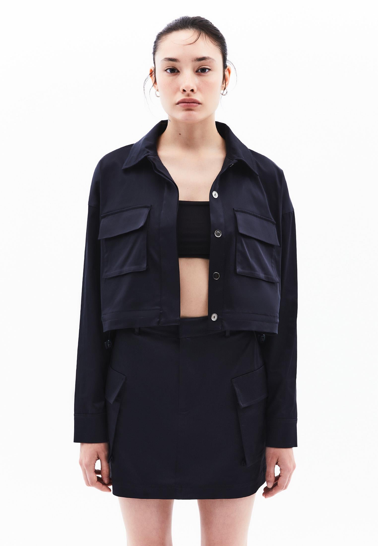 Oversize Pocket Detailed Cropped Shirt - DARK NAVY