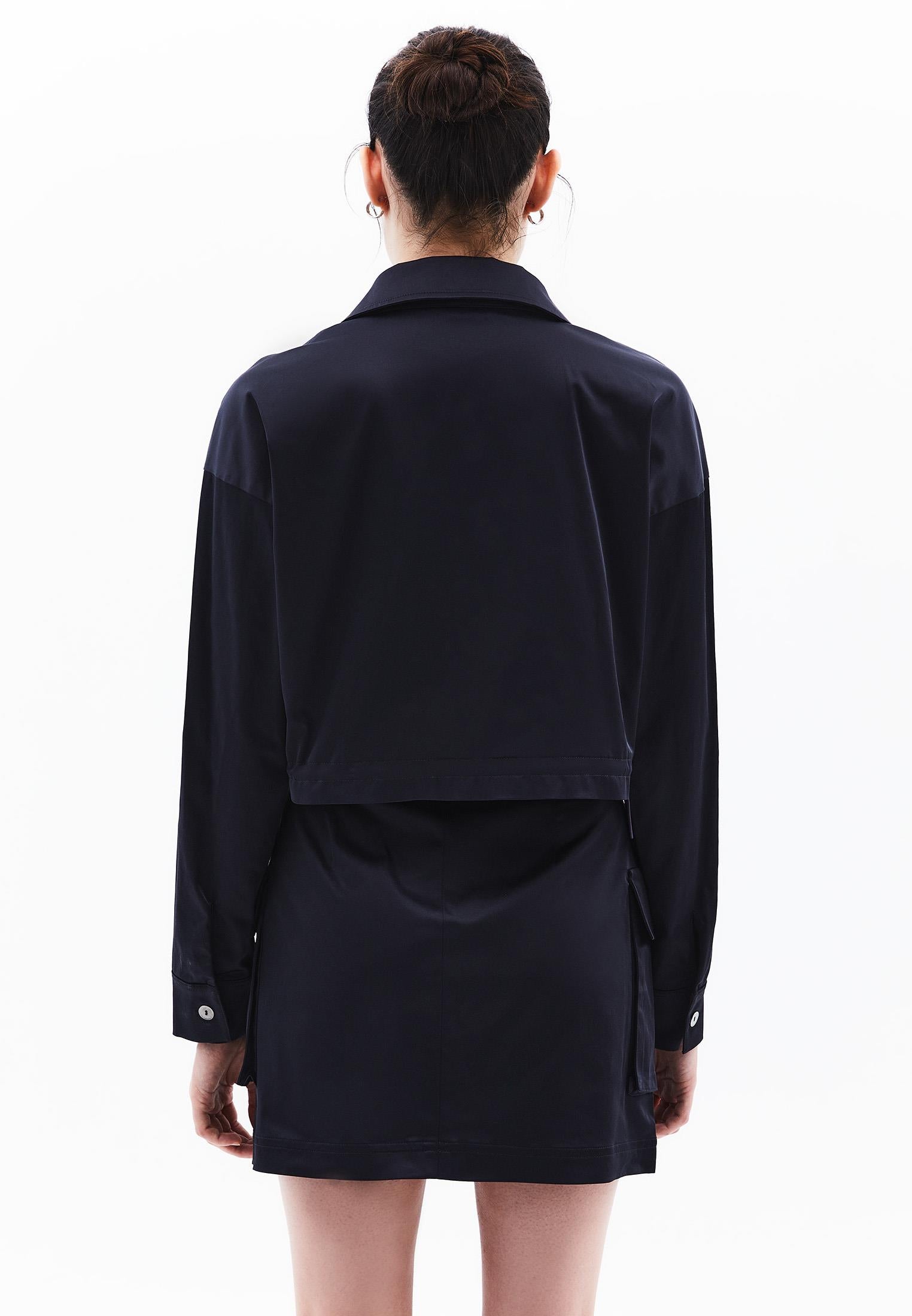 Oversize Pocket Detailed Cropped Shirt - DARK NAVY