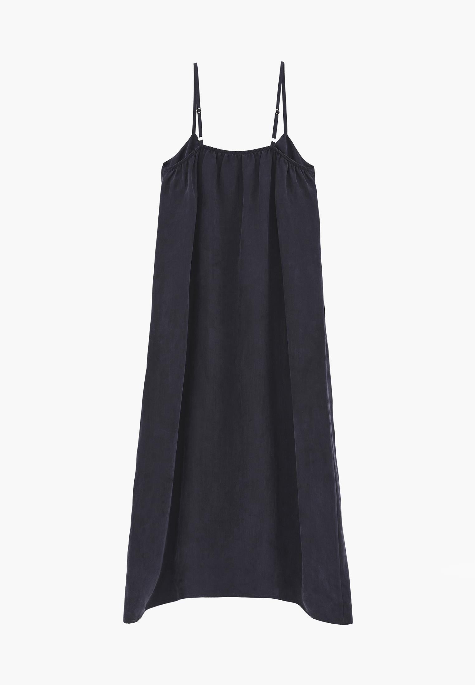 Long A-Line Dress With Straps - DARK NAVY