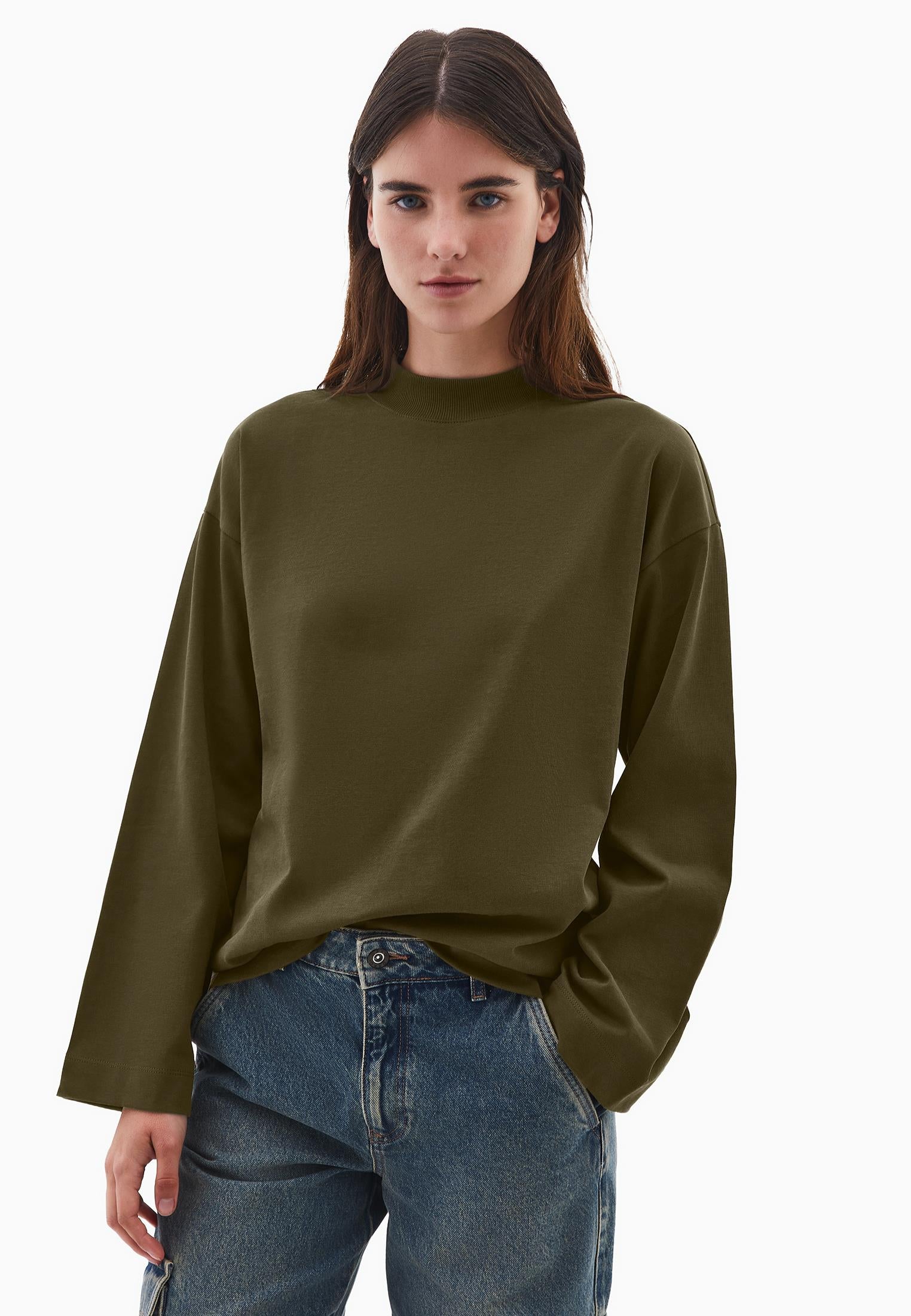 High Neck Oversize T-Shirt - DARK OLIVE