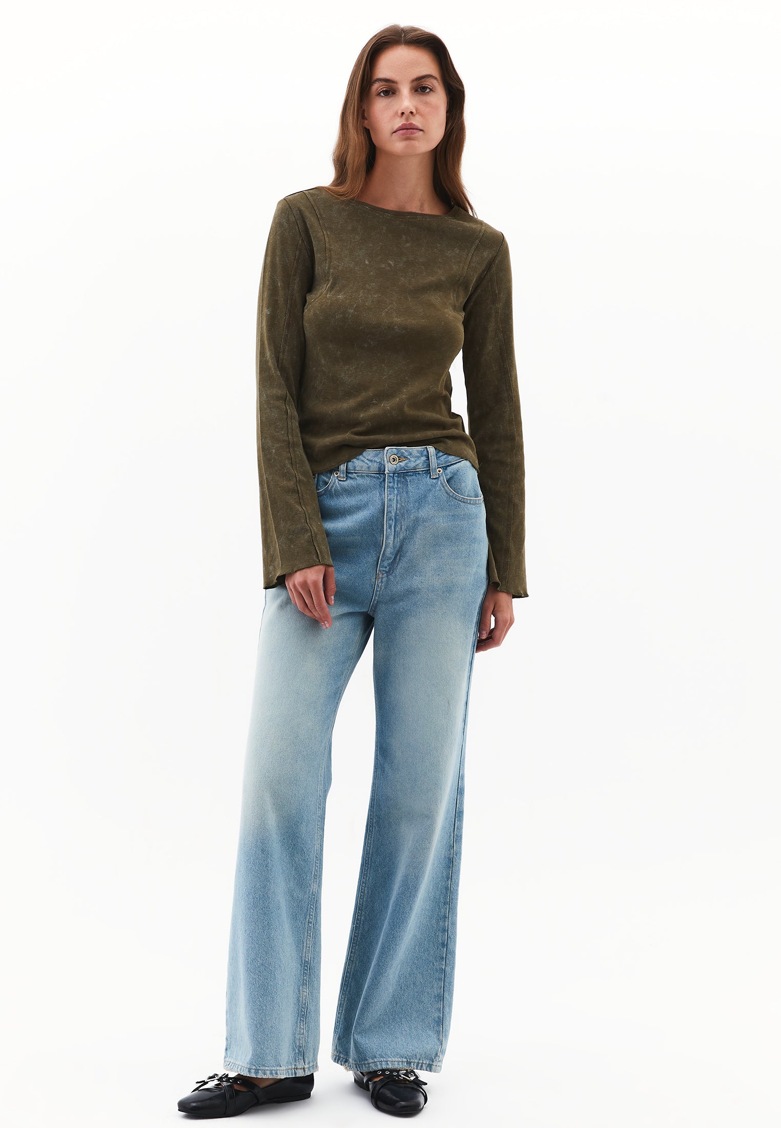 Long Sleeve Cotton T-Shirt - DARK OLIVE